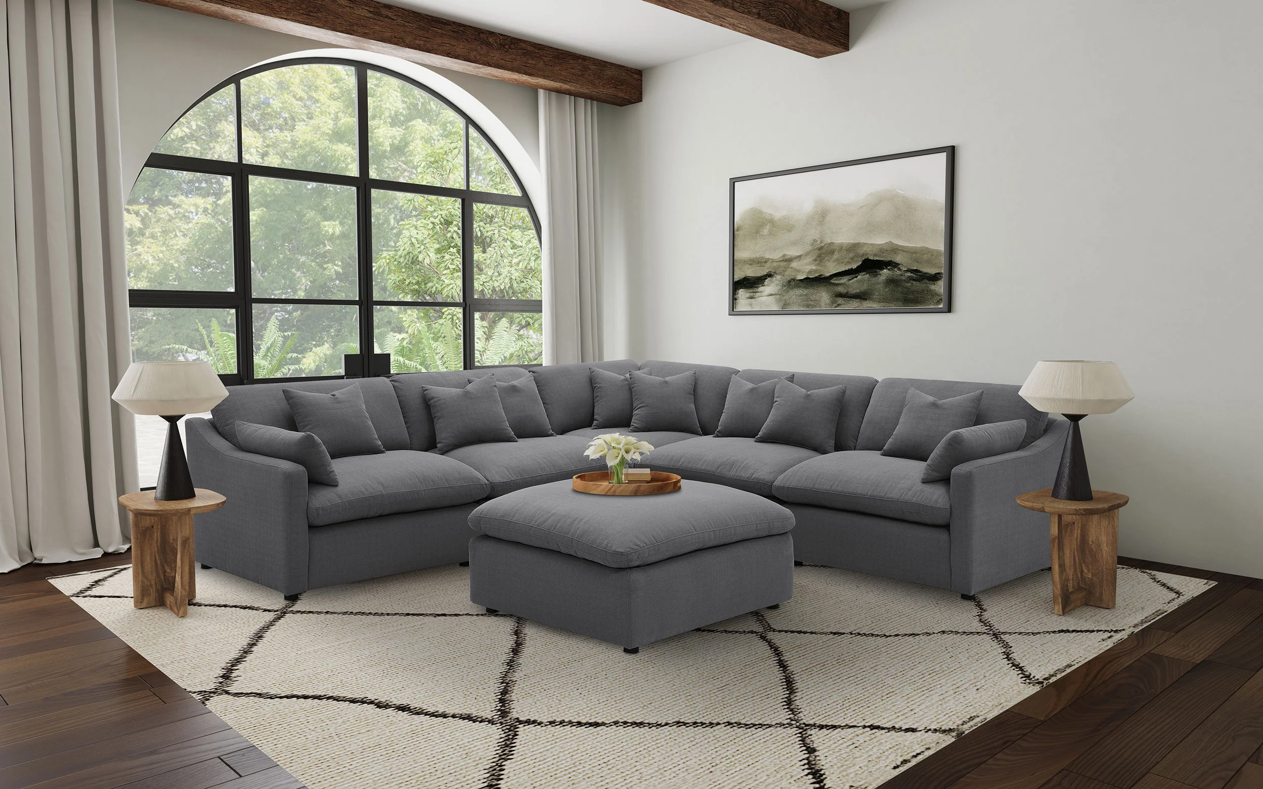 Hobson Square Upholstered Ottoman in Charcoal - Image 7