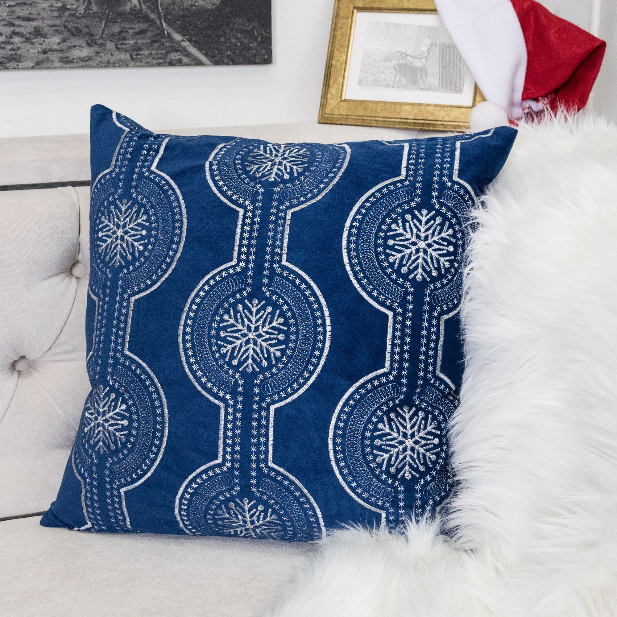 Holiday Throw Pillow With Snowflake Embroidery - Image 10