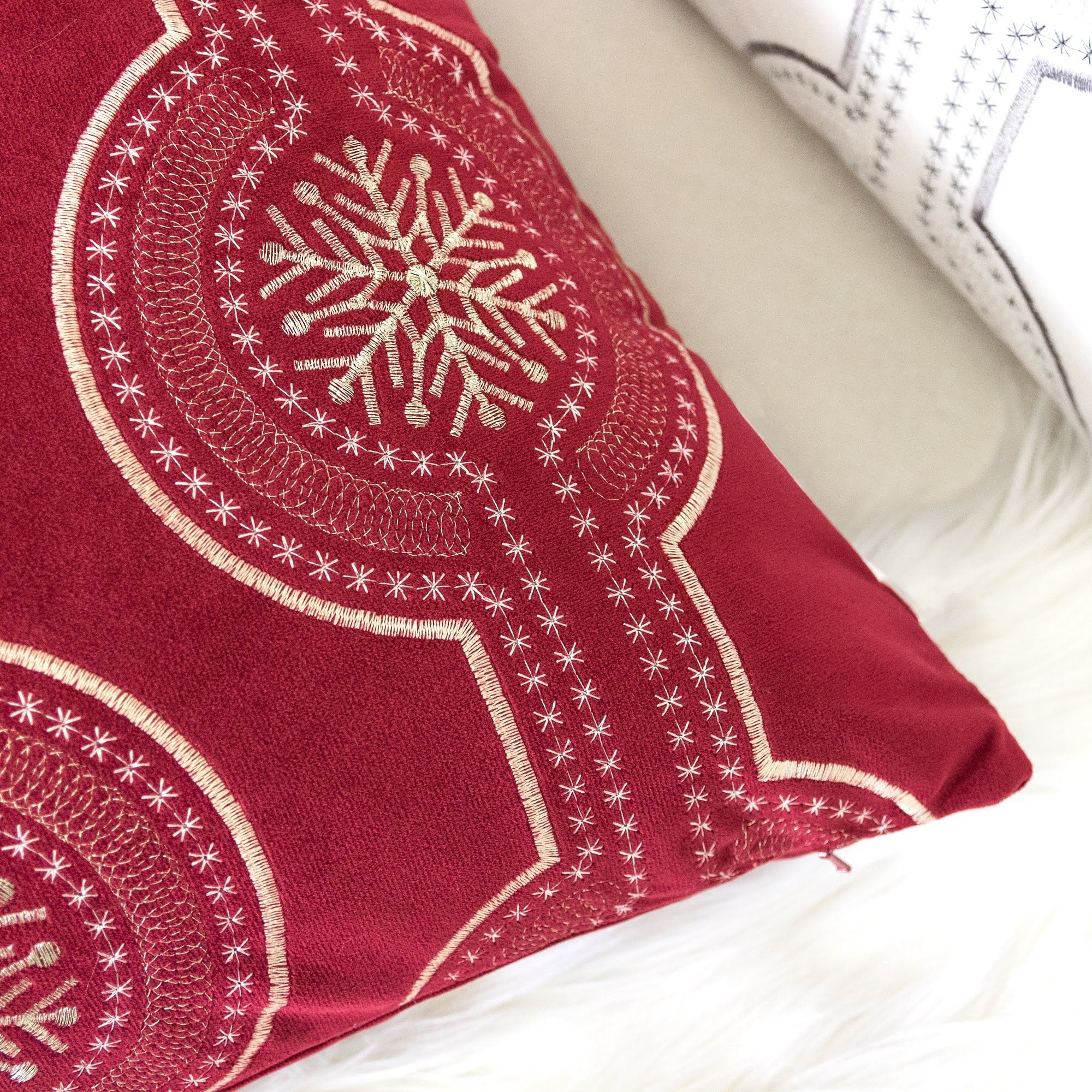 Holiday Throw Pillow With Snowflake Embroidery - Image 6