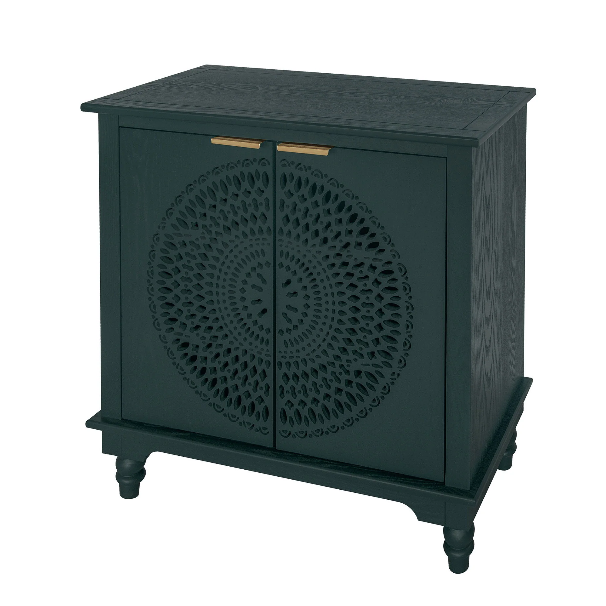 Hollow Carved 2 Door Accent Cabinet With Adjustable Shelf, Sideboard Buffet For Entryway, Living Room Or Bedroom - Blackish Green - Image 9