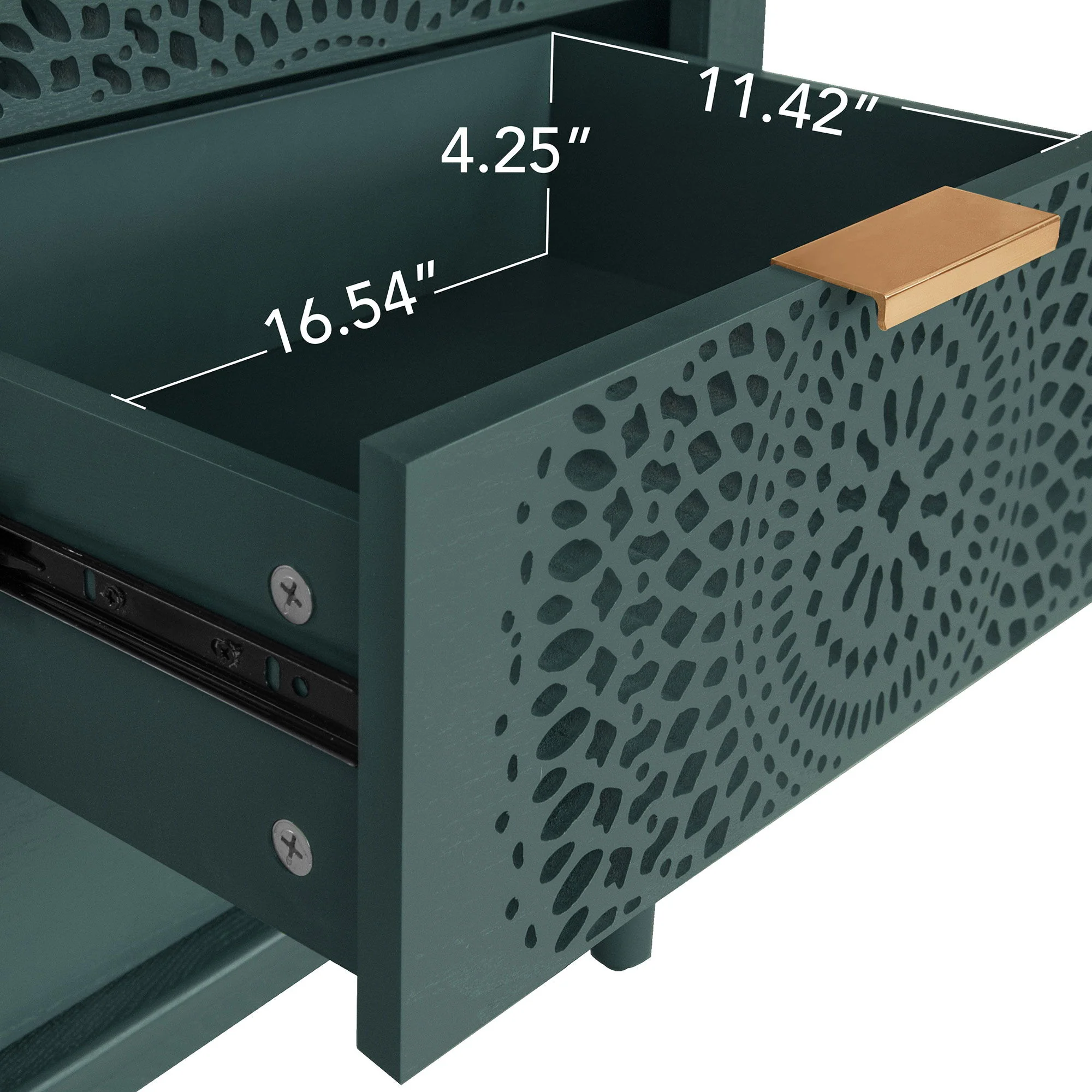 Hollow Carved 3 Drawer Dresser With Metal Handles, Storage Chest For Living Room Or Bedroom - Blackish Green - Image 8