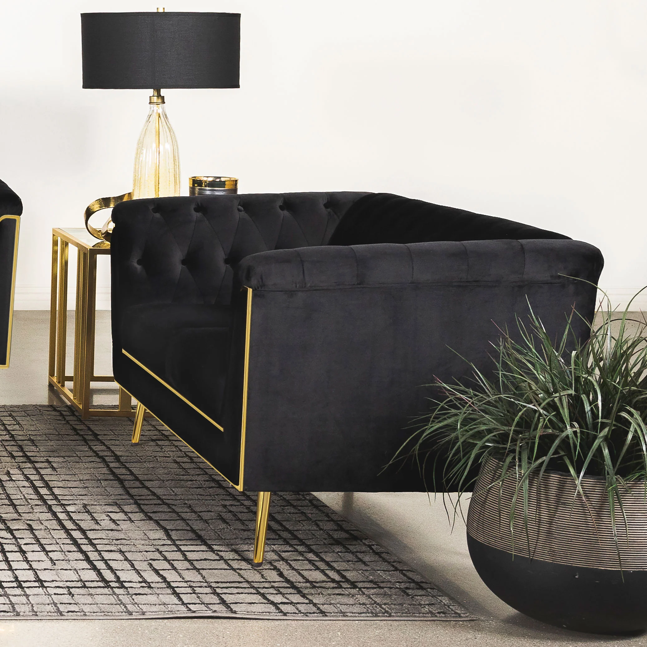 Holly Upholstered Tuxedo Arm Tufted Loveseat Black - Image 2