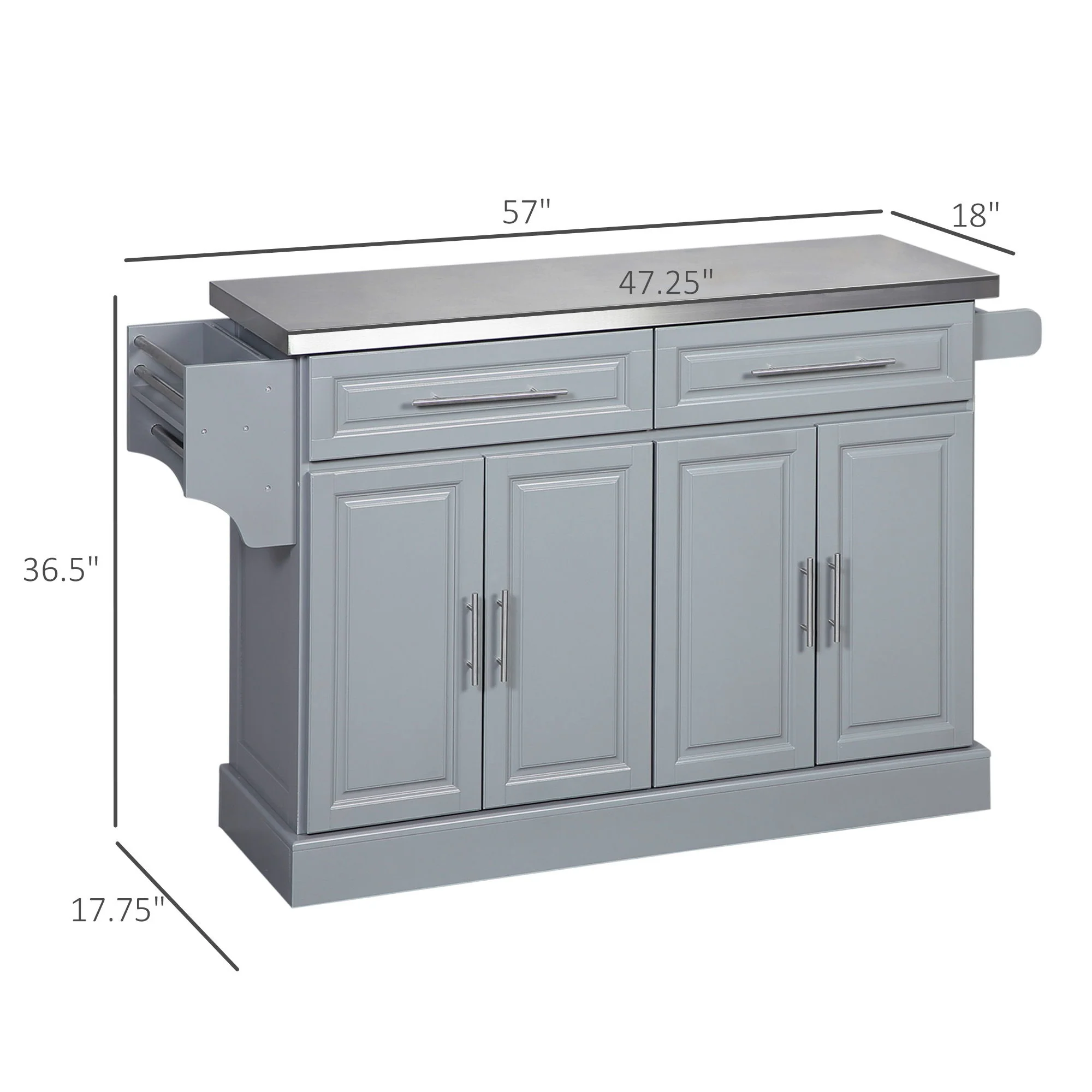 Homcom - Rolling Kitchen Island With Storage, Portable Kitchen Cart With Stainless Steel Top, 2 Drawers, Spice, Knife And Towel Rack And Cabinets - Image 16