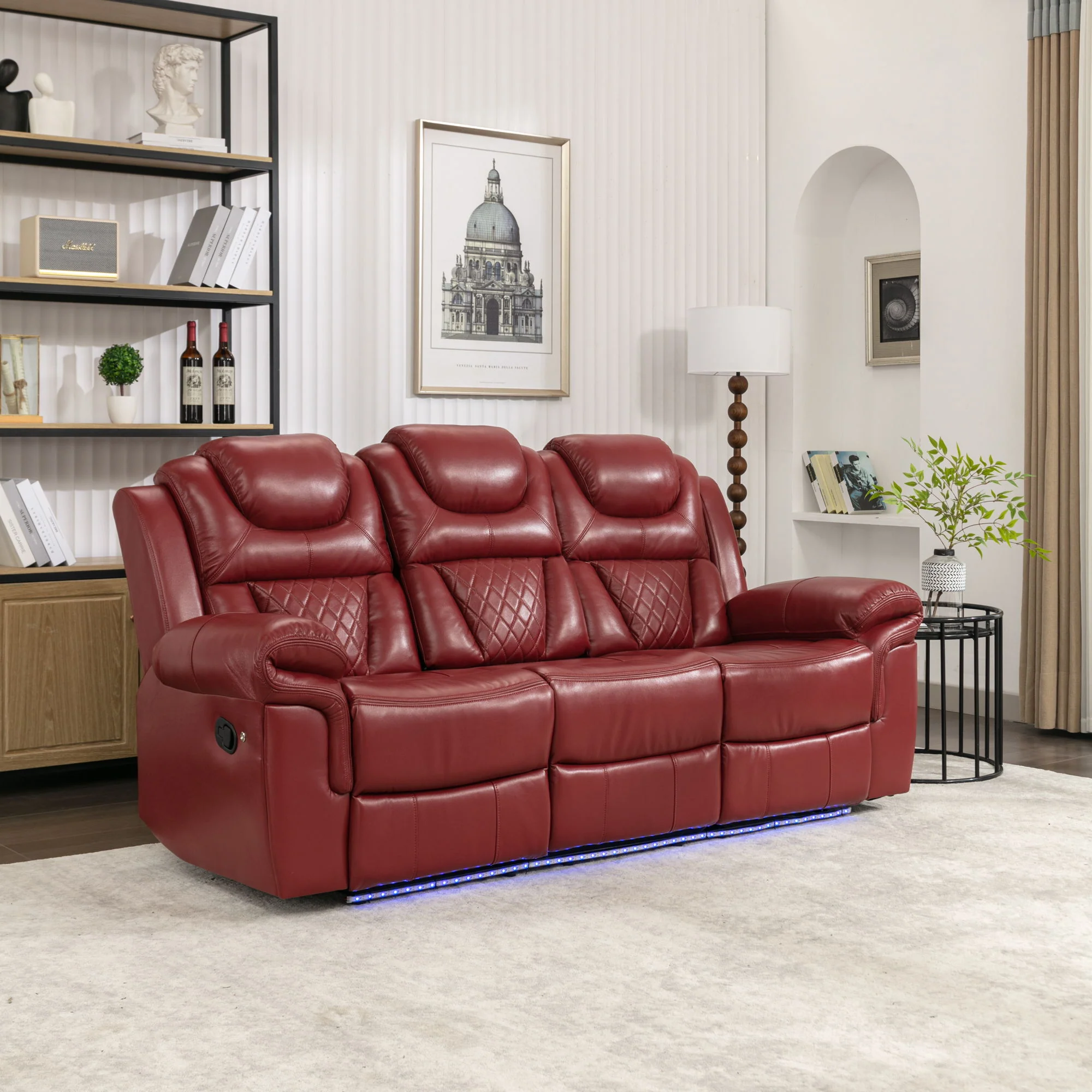 Home Theater Seating Manual Recliner Chair With Center Console And Led Light Strip For Living Room - Image 16