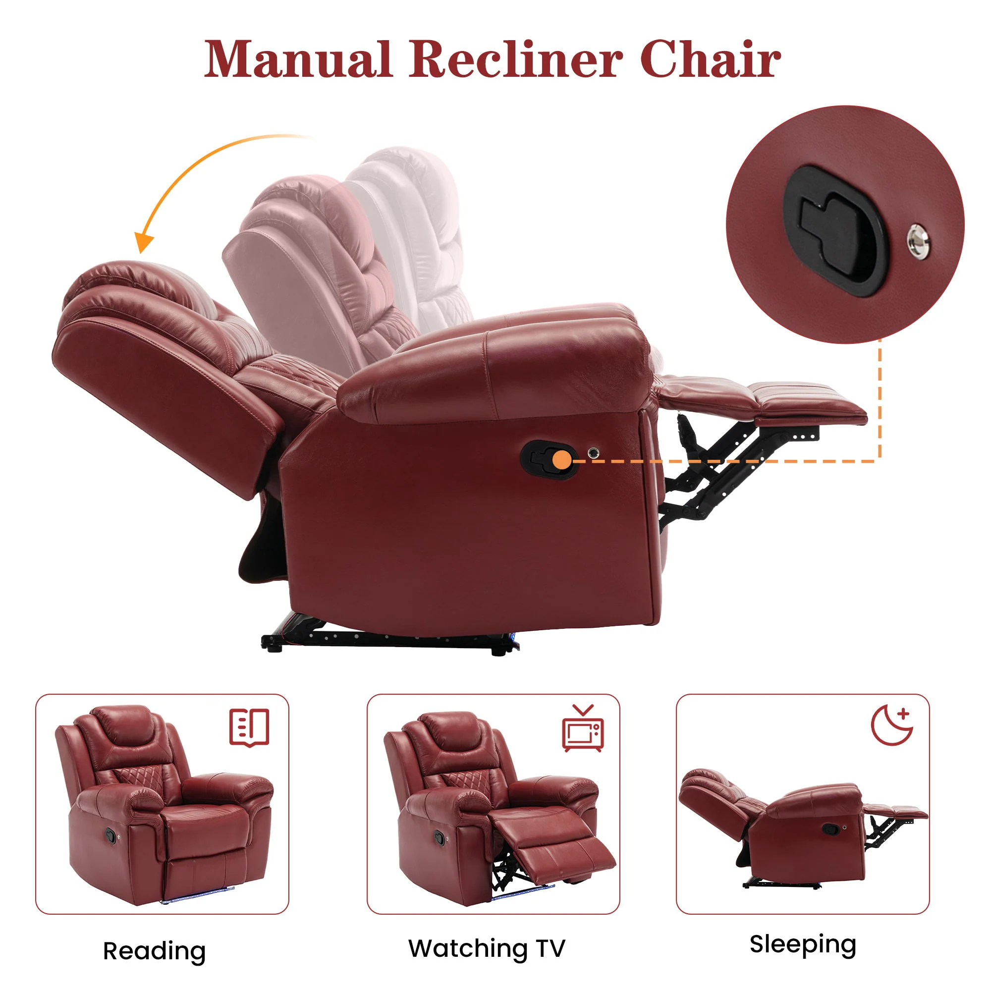 Home Theater Seating Manual Recliner Chair With Center Console And Led Light Strip For Living Room - Image 19