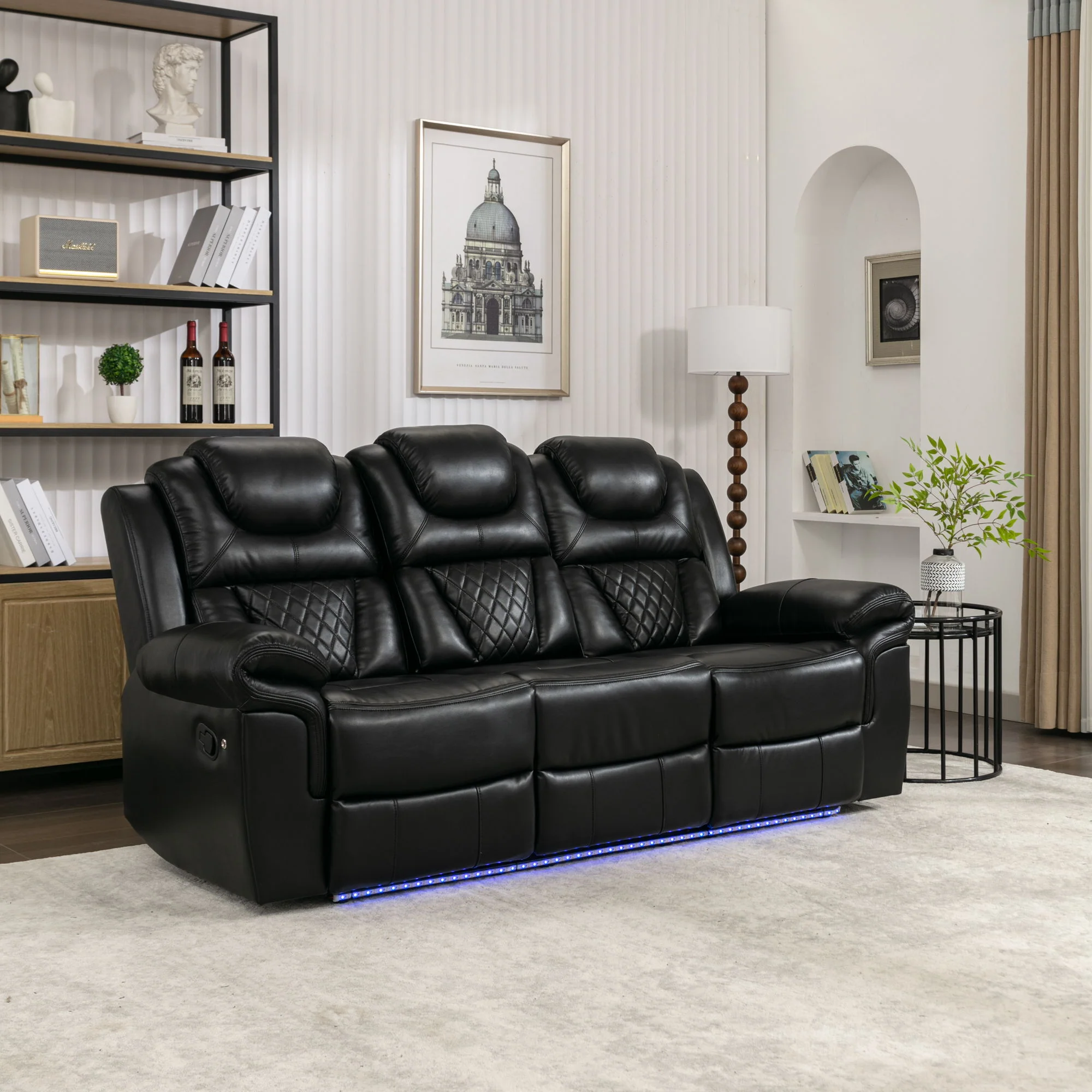 Home Theater Seating Manual Recliner Chair With Center Console And Led Light Strip For Living Room - Image 22