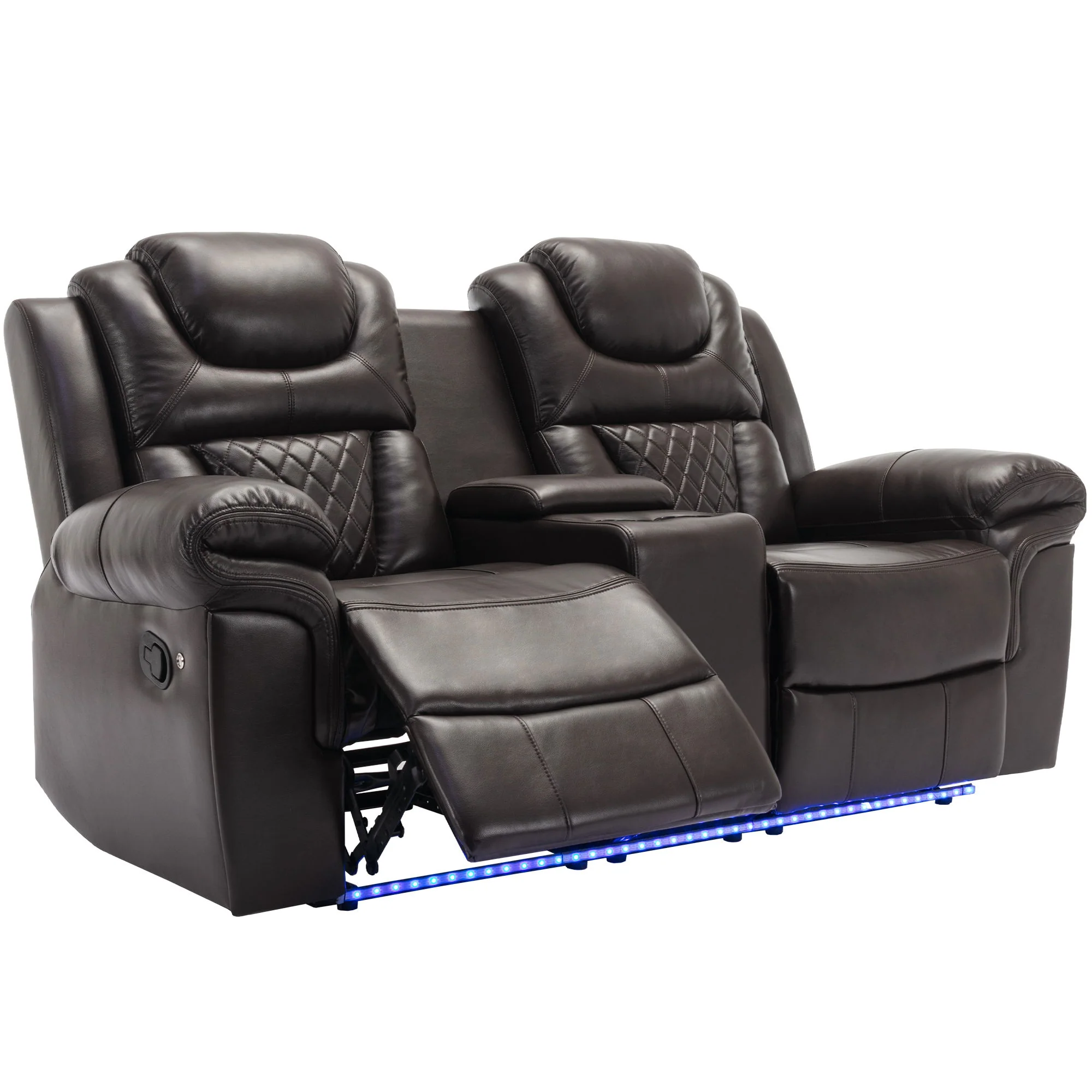 Home Theater Seating Manual Recliner Loveseat With Hide-Away Storage, Cup Holders And Led Light Strip For Living Room - Image 10