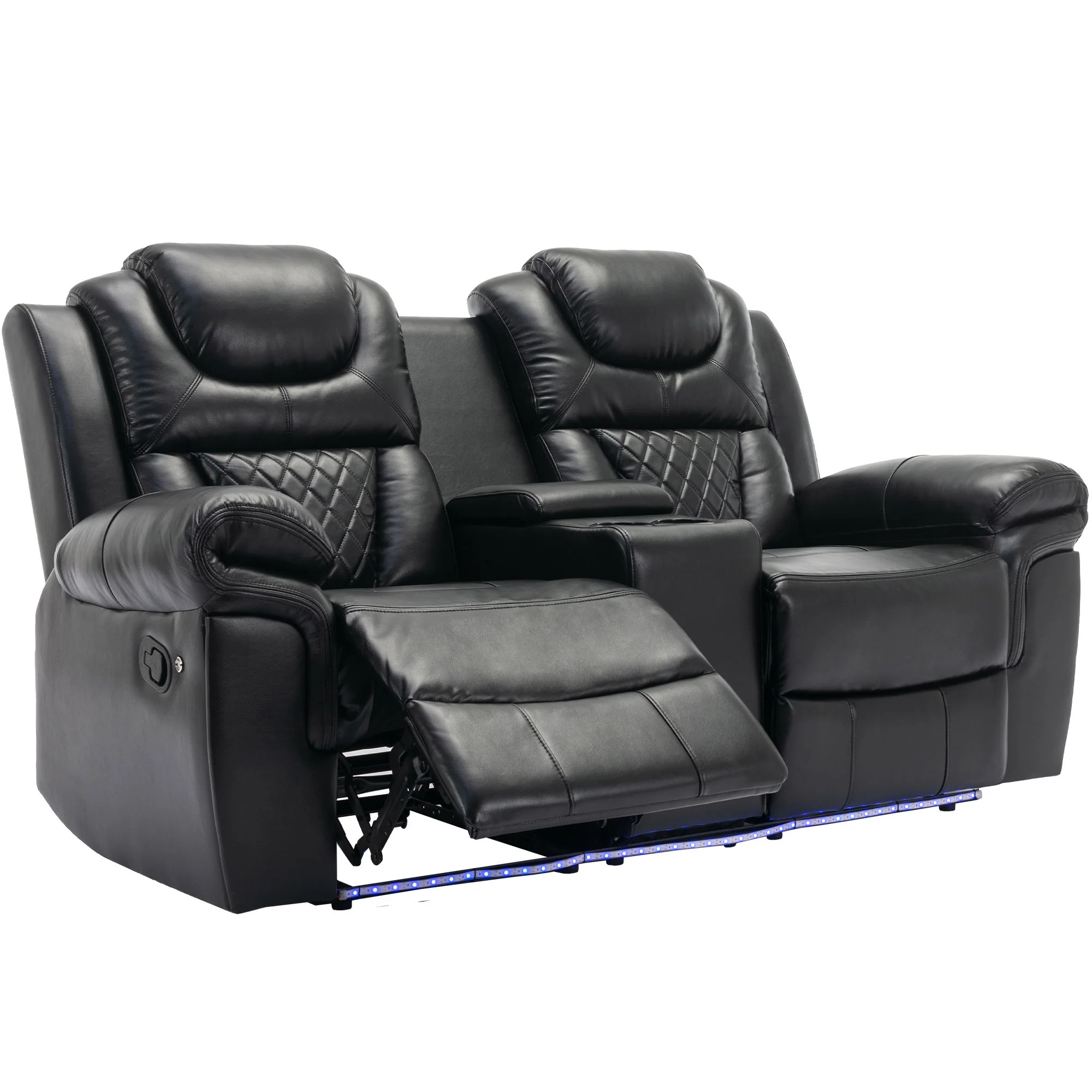 Home Theater Seating Manual Recliner Loveseat With Hide-Away Storage, Cup Holders And Led Light Strip For Living Room - Image 15