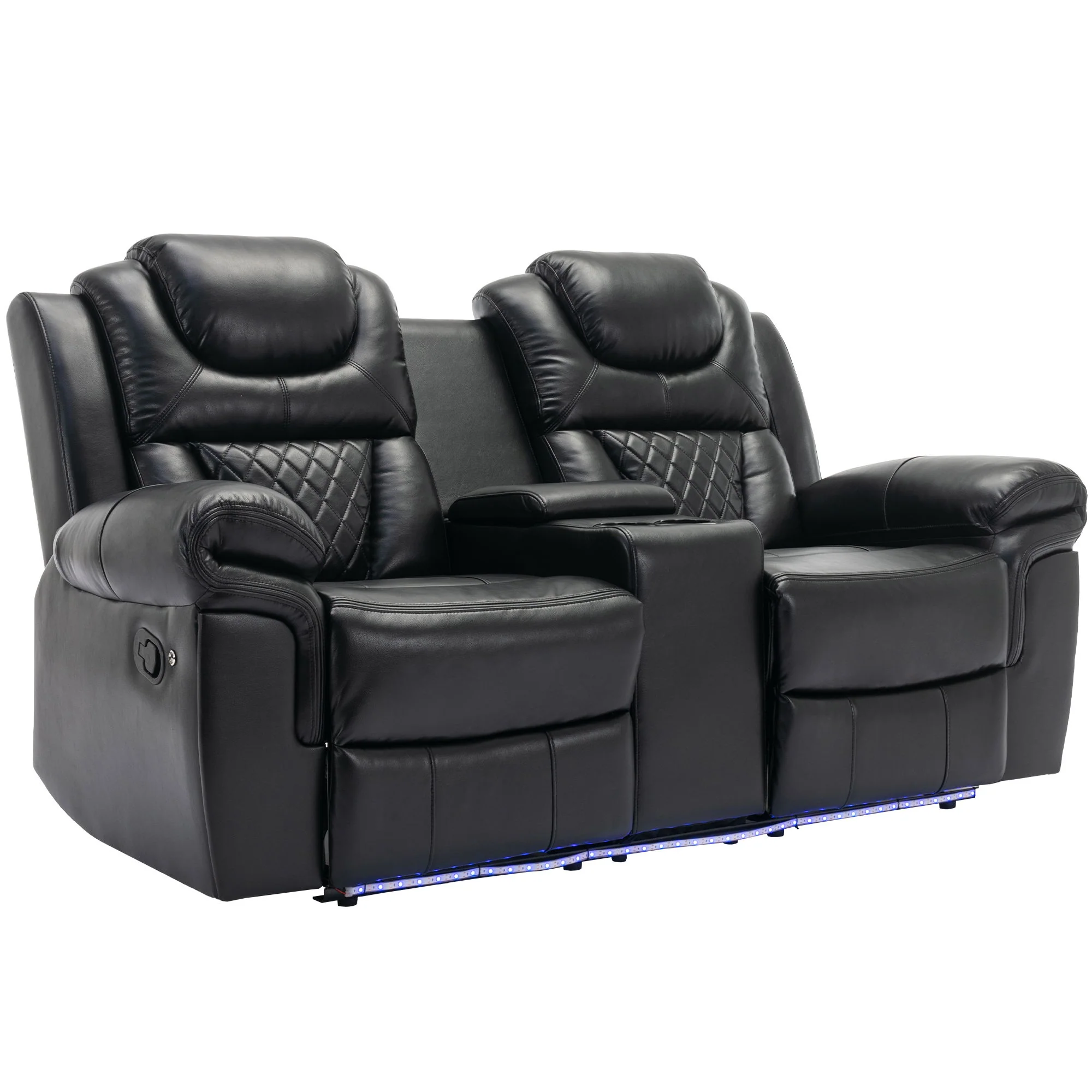 Home Theater Seating Manual Recliner Loveseat With Hide-Away Storage, Cup Holders And Led Light Strip For Living Room - Image 16