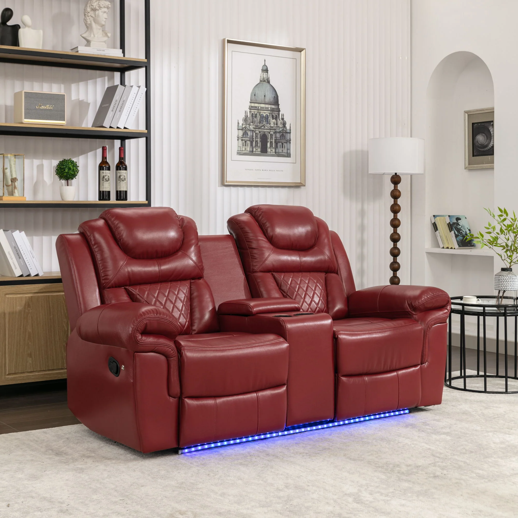 Home Theater Seating Manual Recliner Loveseat With Hide-Away Storage, Cup Holders And Led Light Strip For Living Room - Image 17