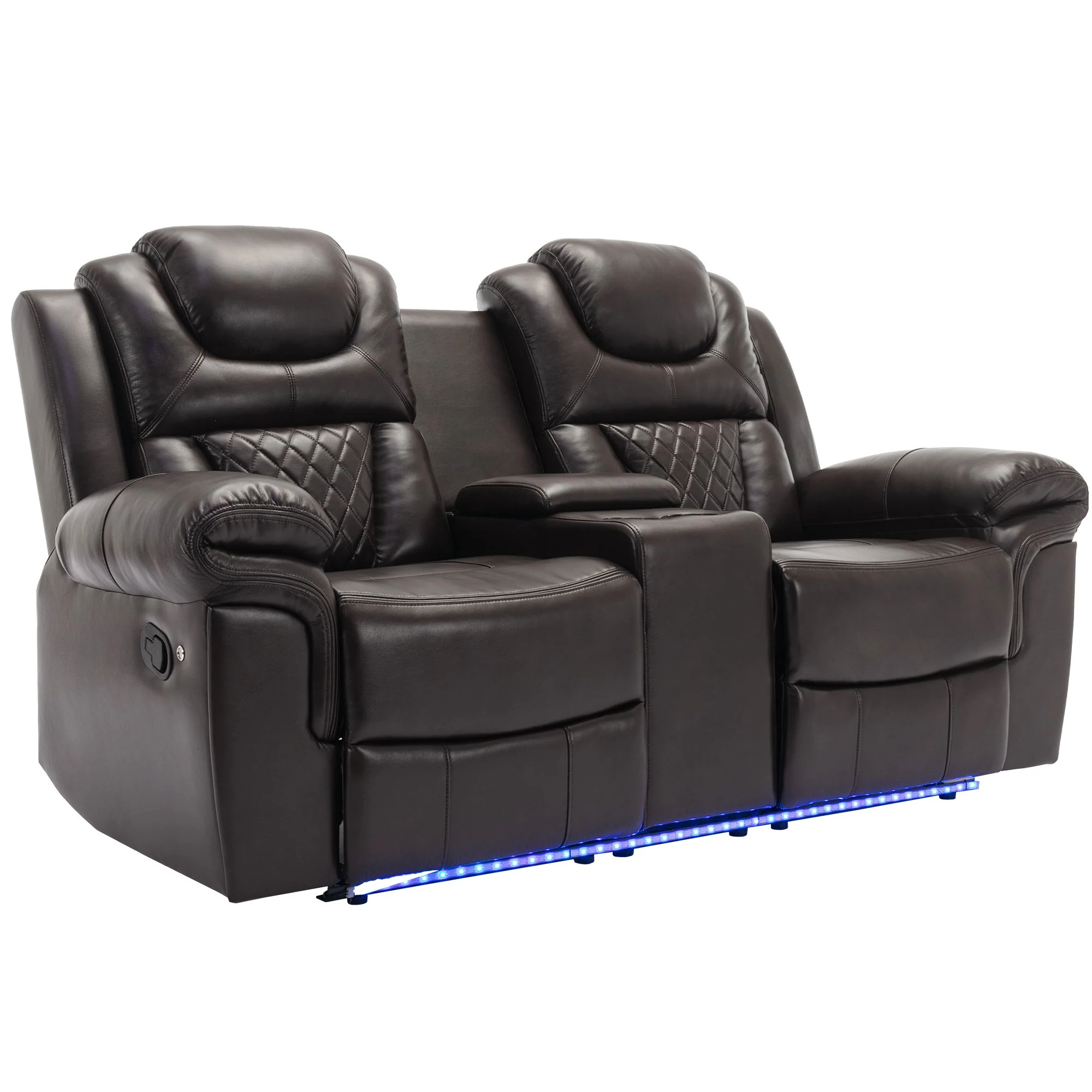 Home Theater Seating Manual Recliner Loveseat With Hide-Away Storage, Cup Holders And Led Light Strip For Living Room - Image 2