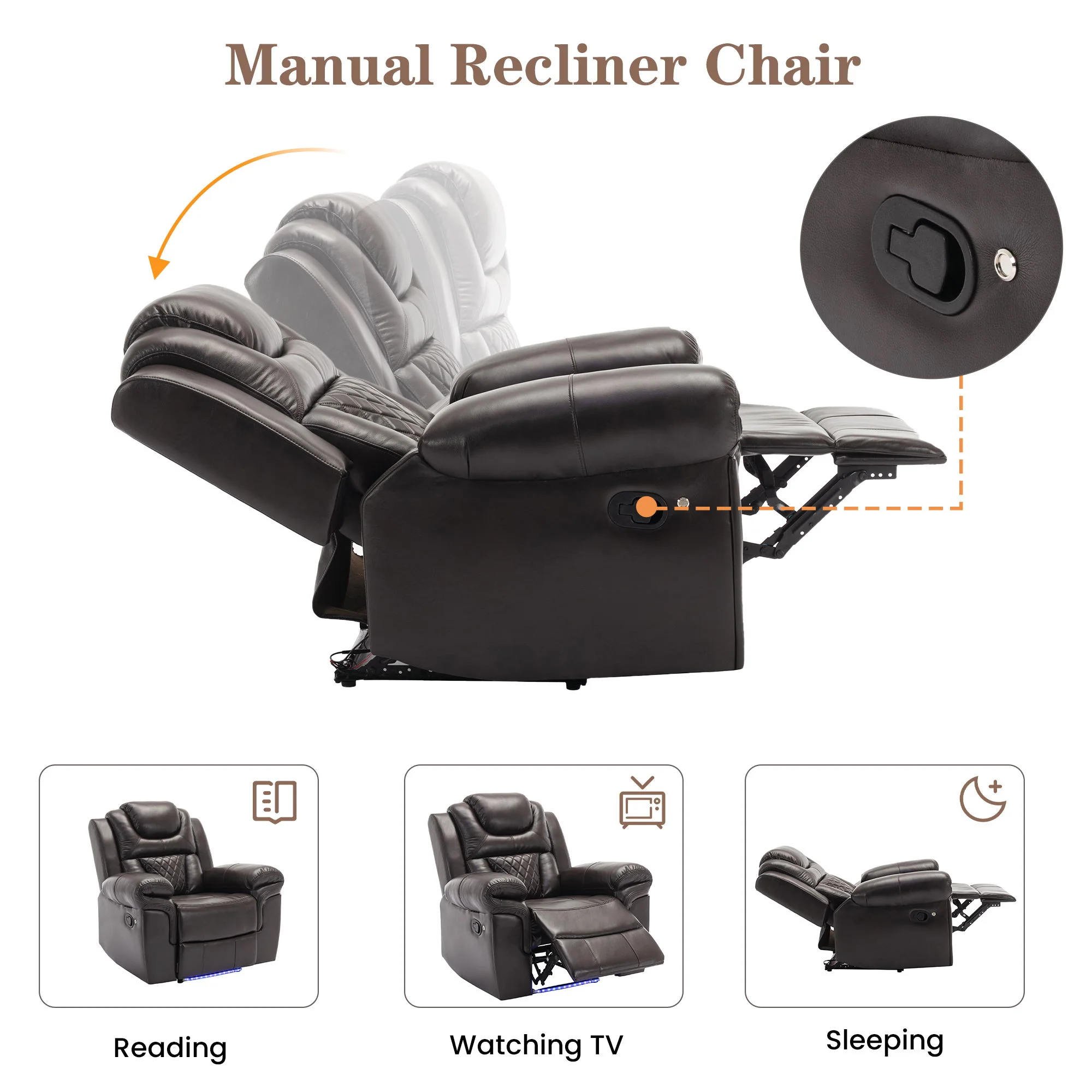 Home Theater Seating Manual Recliner Loveseat With Hide-Away Storage, Cup Holders And Led Light Strip For Living Room - Image 23