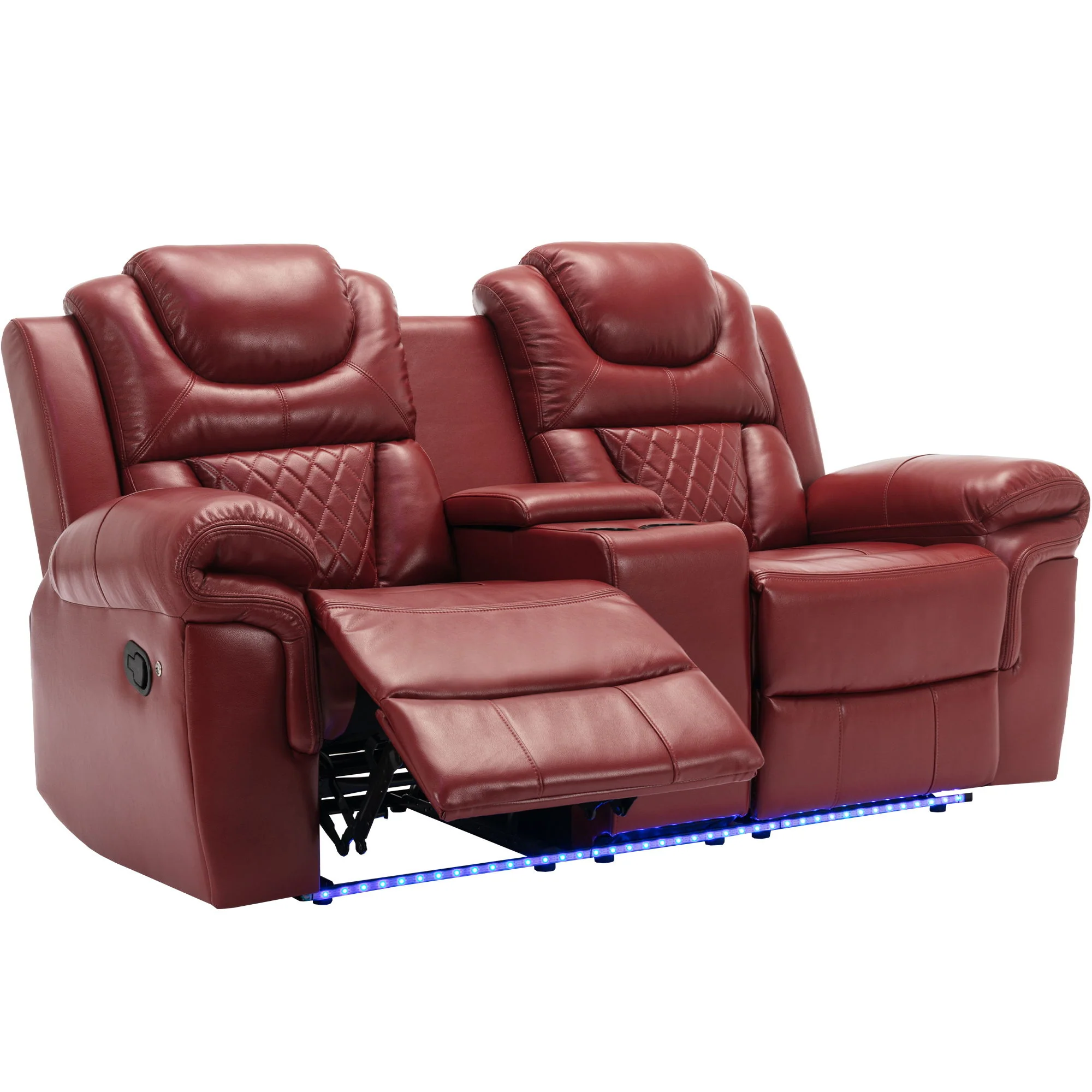 Home Theater Seating Manual Recliner Loveseat With Hide-Away Storage, Cup Holders And Led Light Strip For Living Room - Image 25