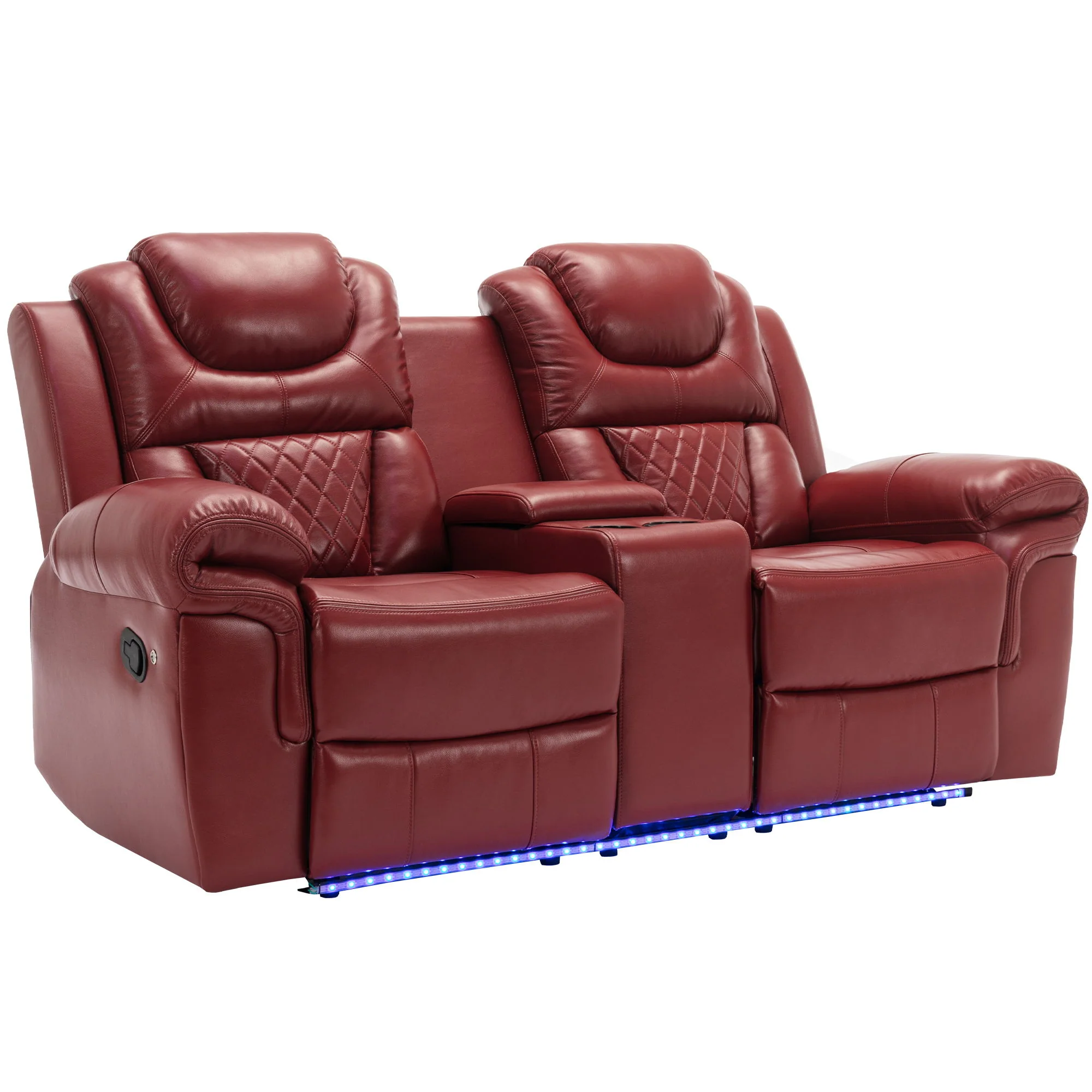 Home Theater Seating Manual Recliner Loveseat With Hide-Away Storage, Cup Holders And Led Light Strip For Living Room - Image 3