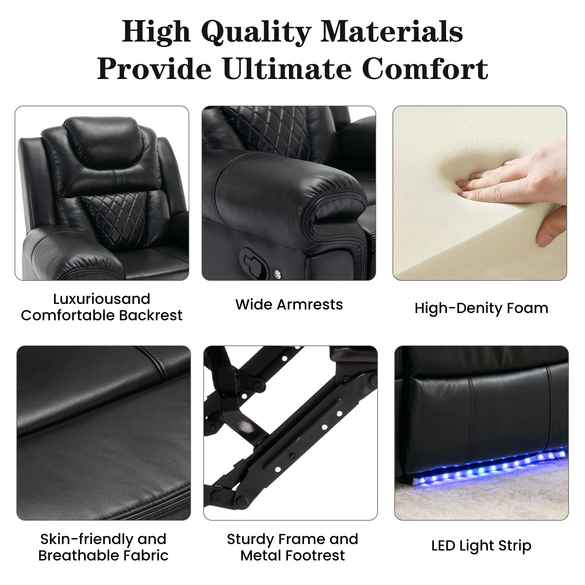 Home Theater Seating Manual Recliner Loveseat With Hide-Away Storage, Cup Holders And Led Light Strip For Living Room - Image 5