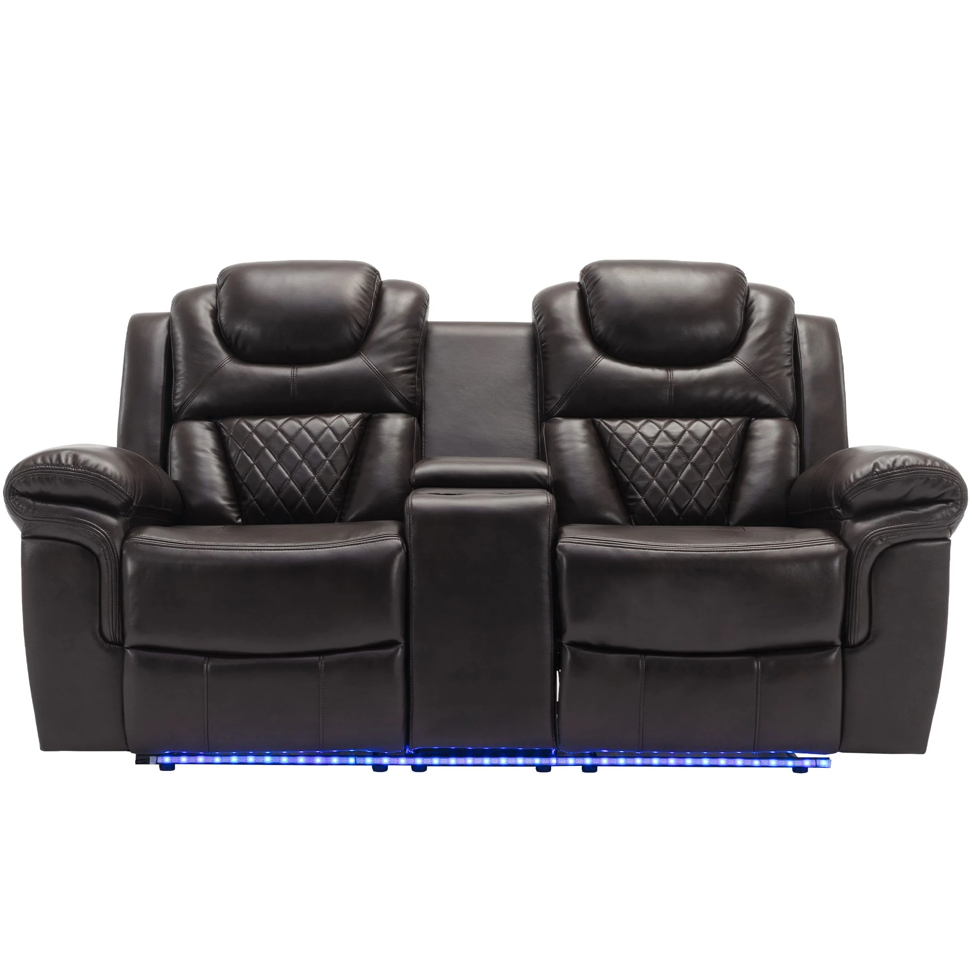 Home Theater Seating Manual Recliner Loveseat With Hide-Away Storage, Cup Holders And Led Light Strip For Living Room - Image 6
