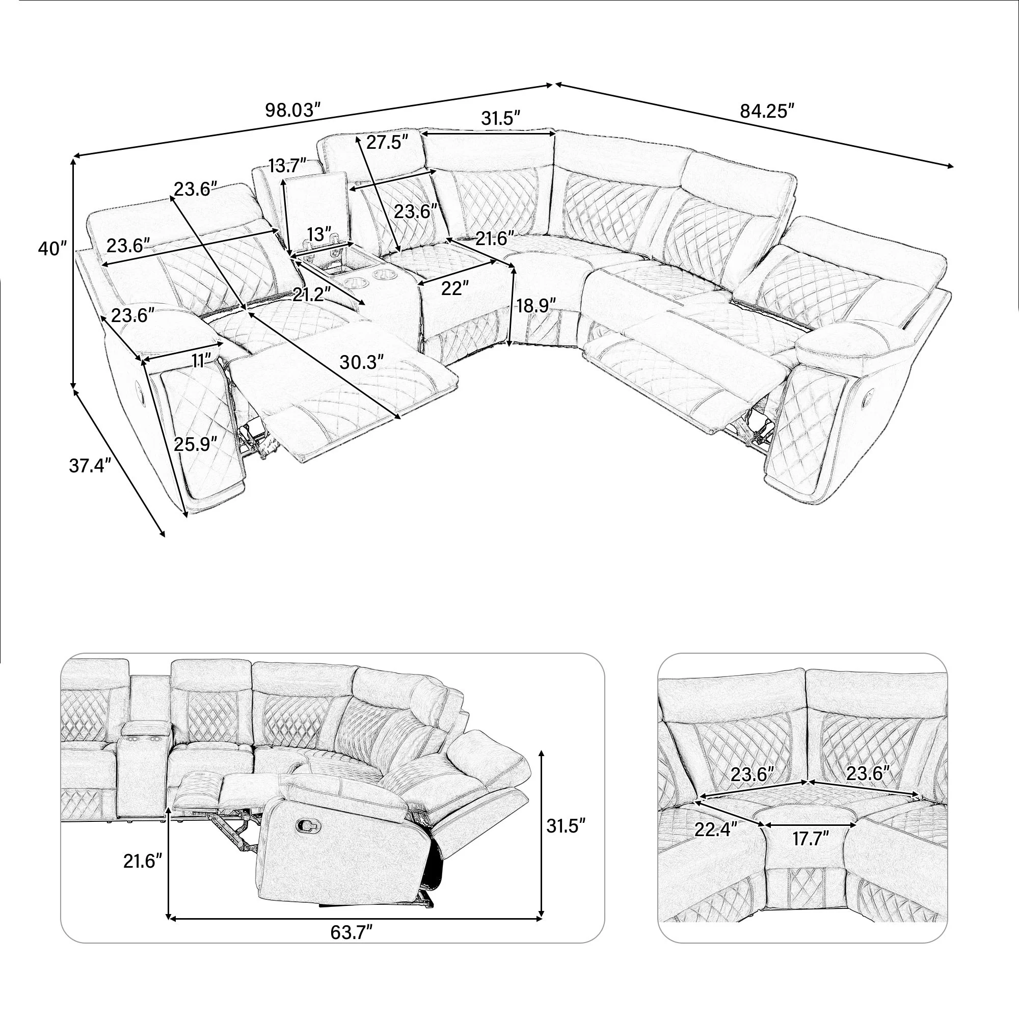 Home Theater Seating Manual Recliner With Cup Holder, Hide - Away Storage Reclining Sofa For Living Room, Home Theater - Image 2