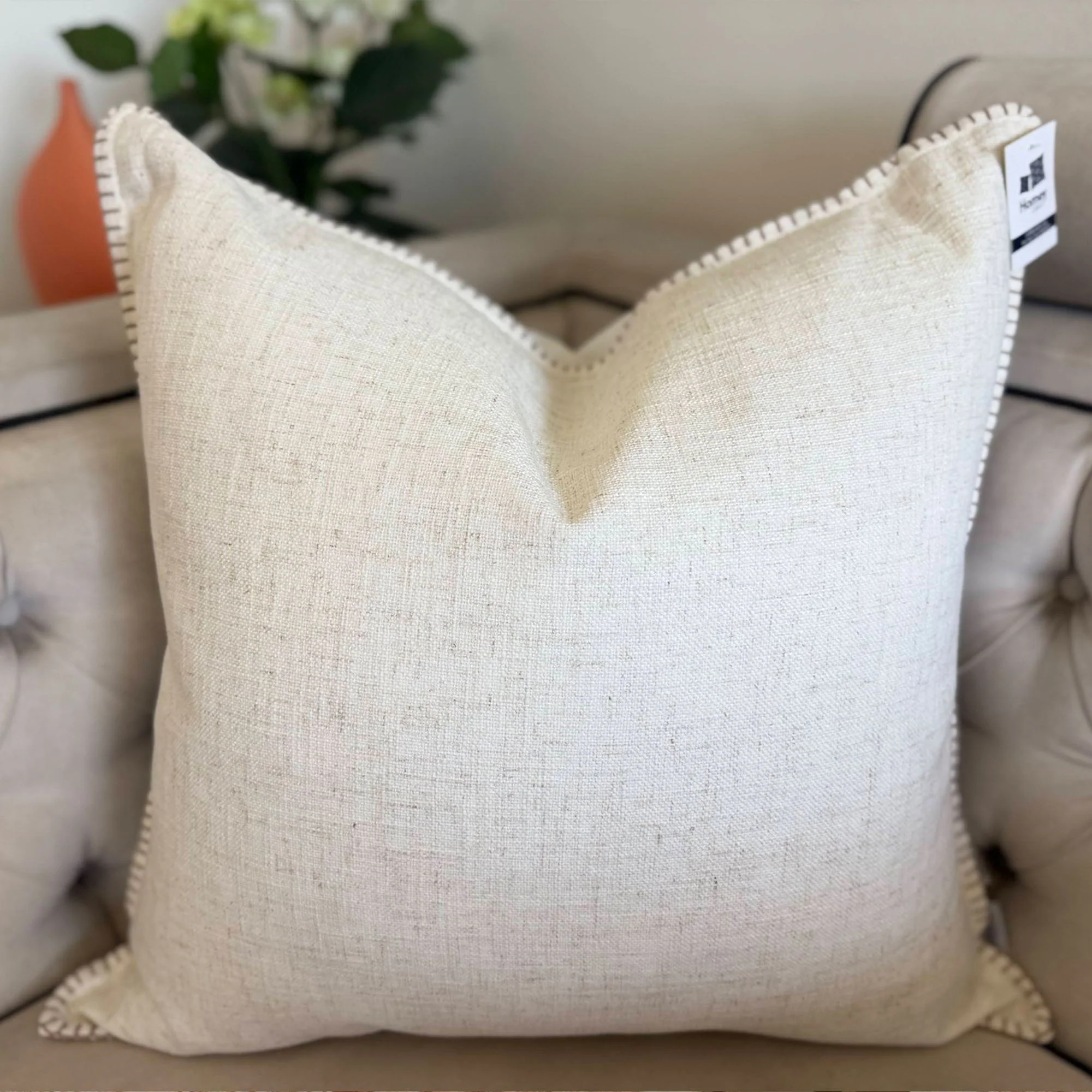 Homey Cozy - Throw Pillow With Decorative Stitching - Ivory - Image 2