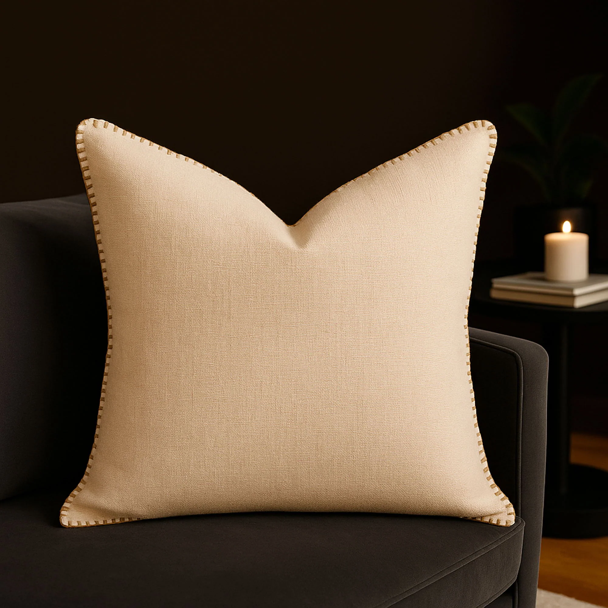 Homey Cozy - Throw Pillow With Decorative Stitching - Ivory - Image 6