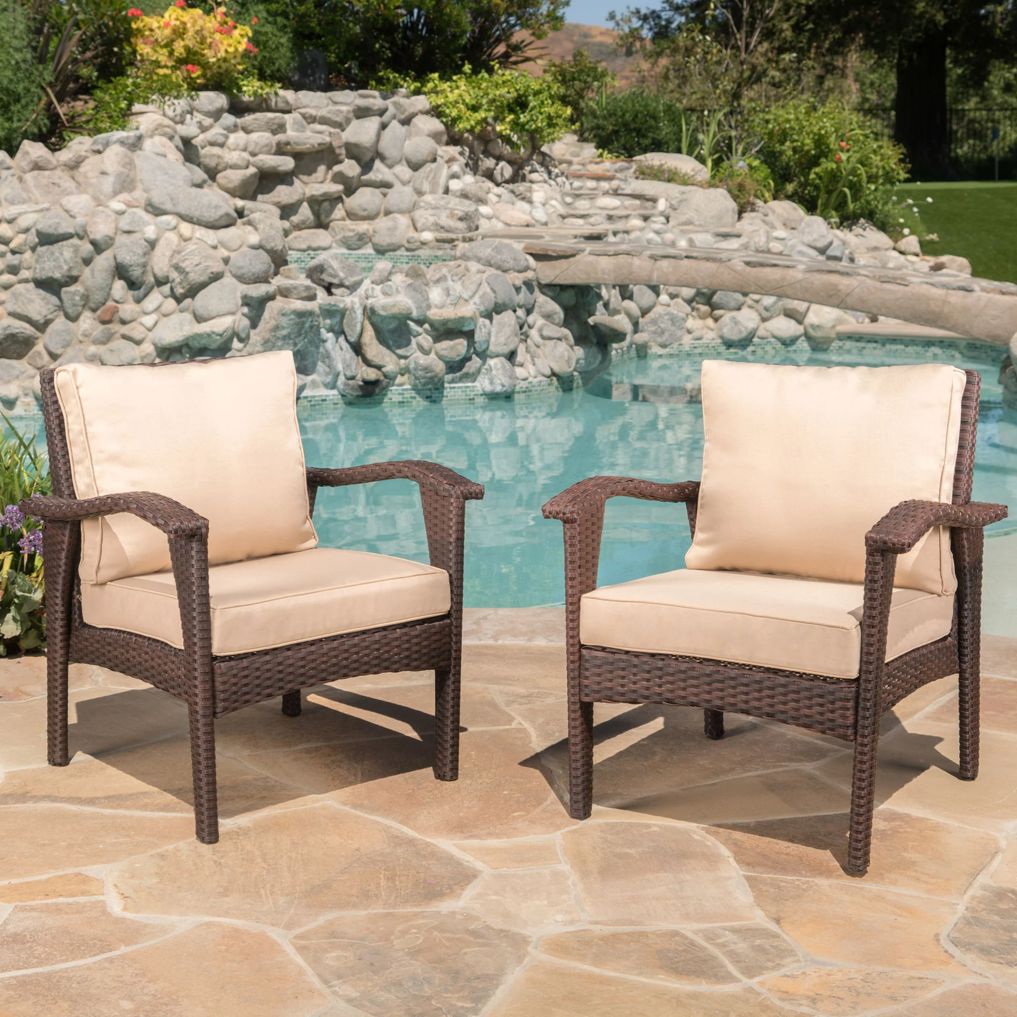 Honolulu - Club Chair (Set of 2) With Weather Resistant Wicker And Cushions - Brown / Tan - Image 8