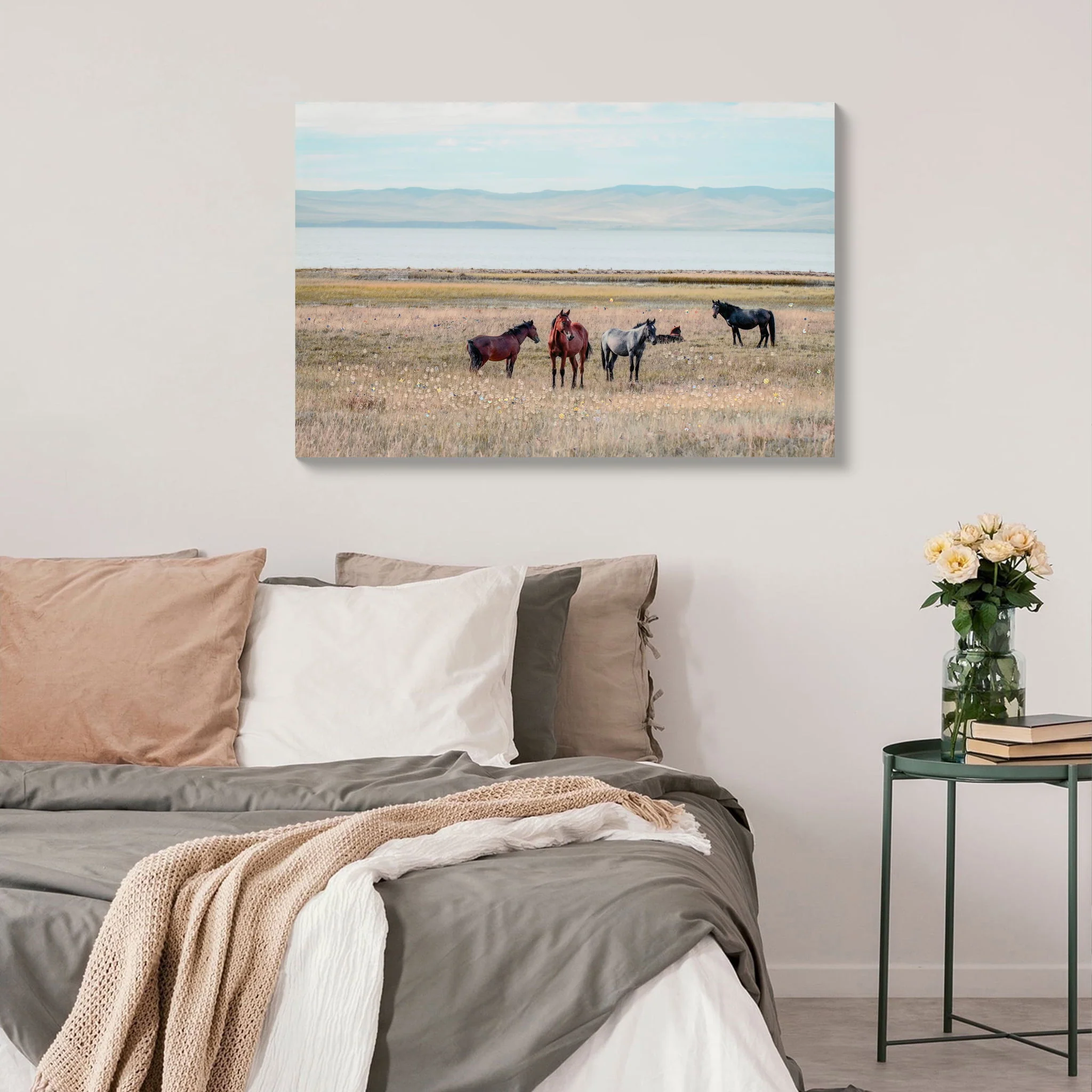 Horse Framed Wall Art Decor For Living Room - Denim / Brown - Image 5