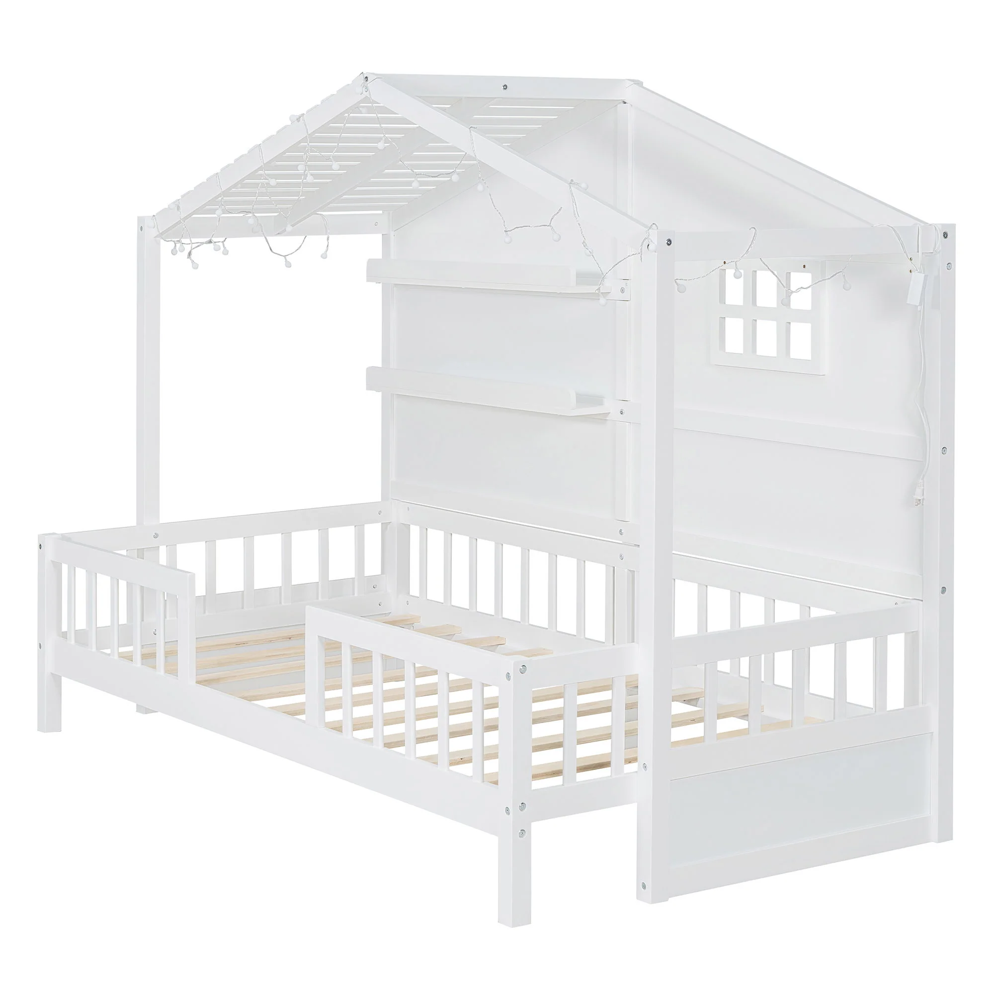 House Bed With Shelves, Window And Sparkling Light Strip On The Roof - Image 16