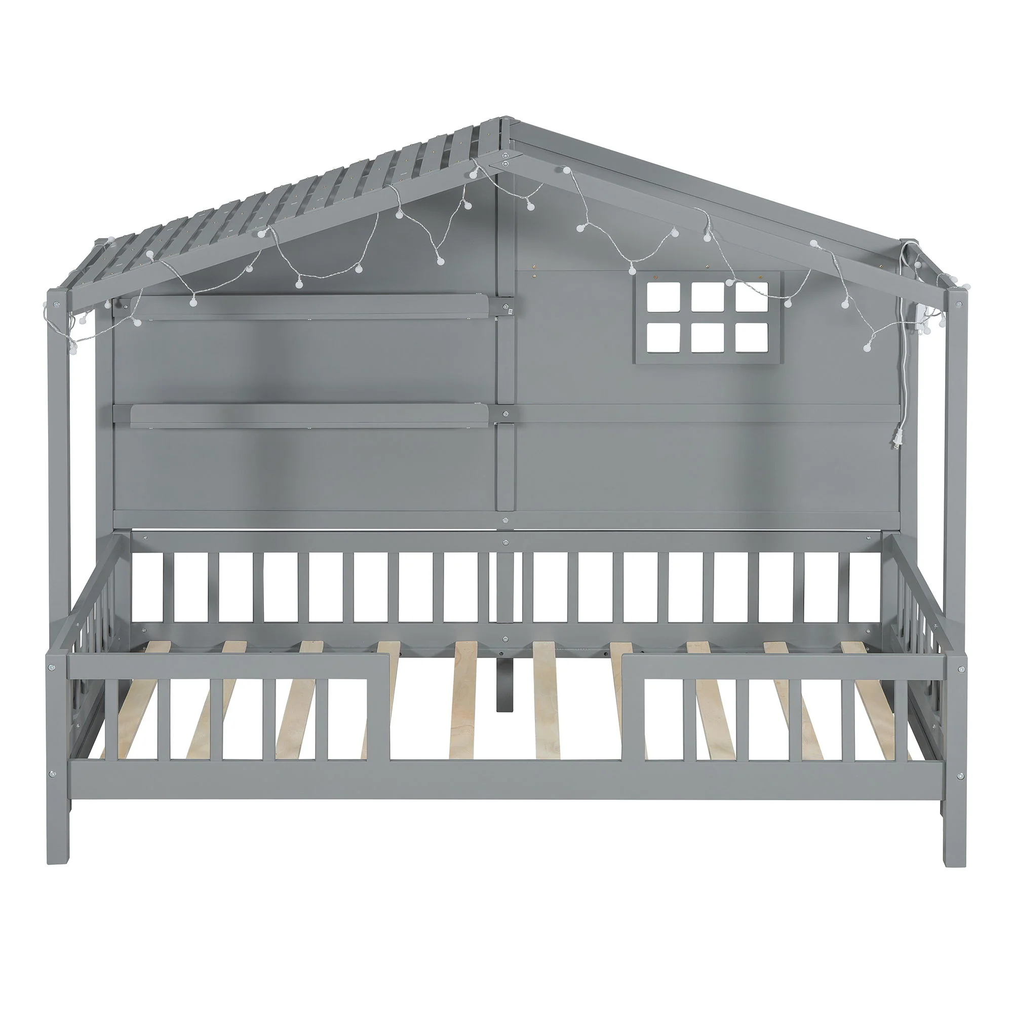 House Bed With Shelves, Window And Sparkling Light Strip On The Roof - Image 9