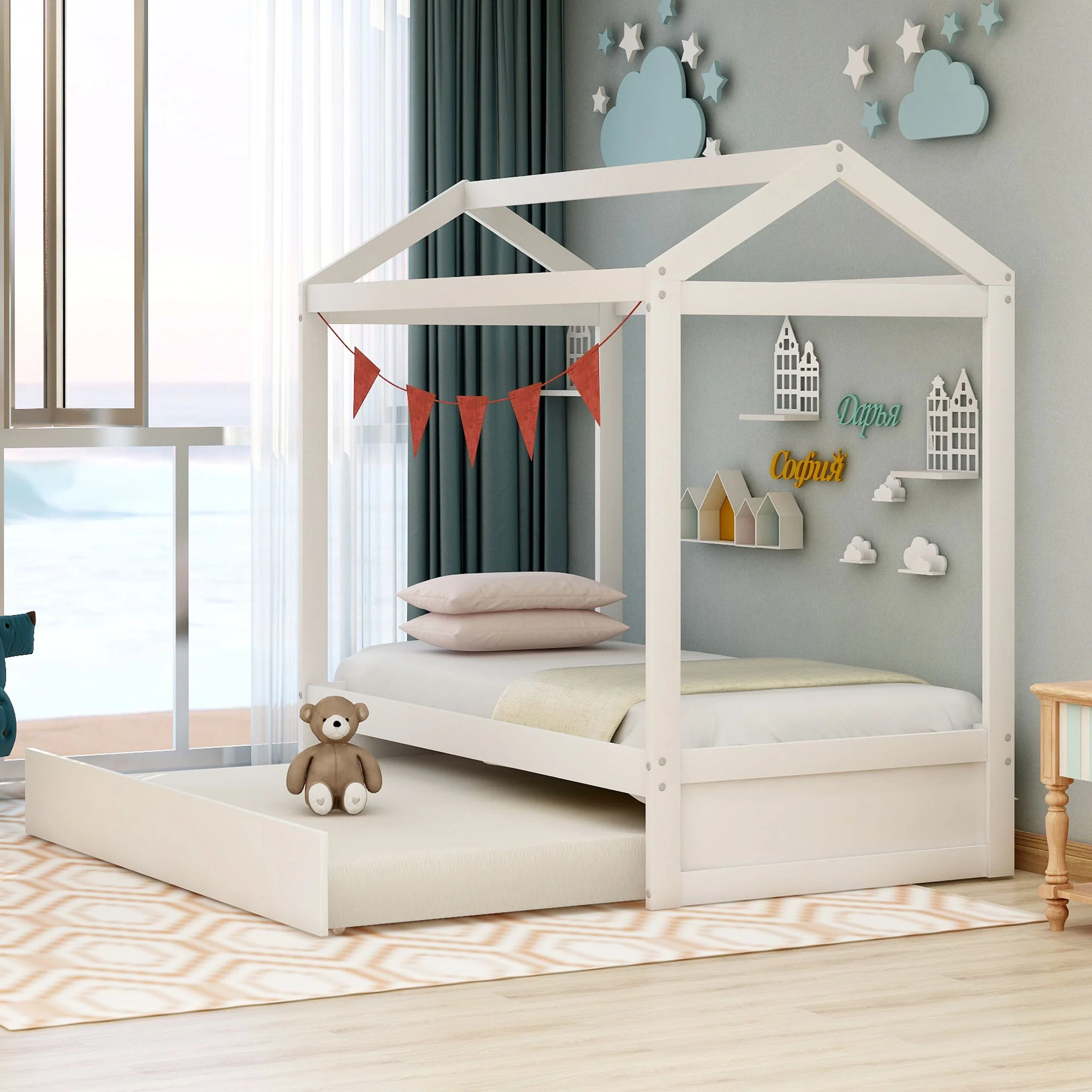 House Bed With Trundle In, Twin Size - White - Image 6