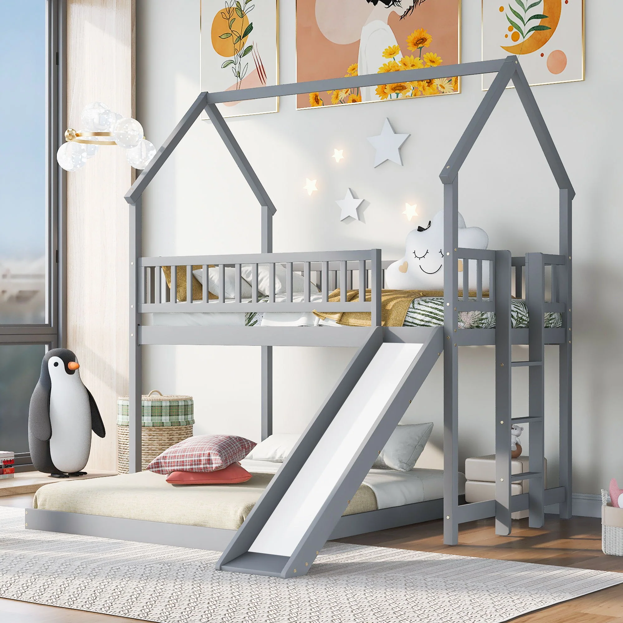 House Bunk Bed With Slide And Built In Ladder - Image 5