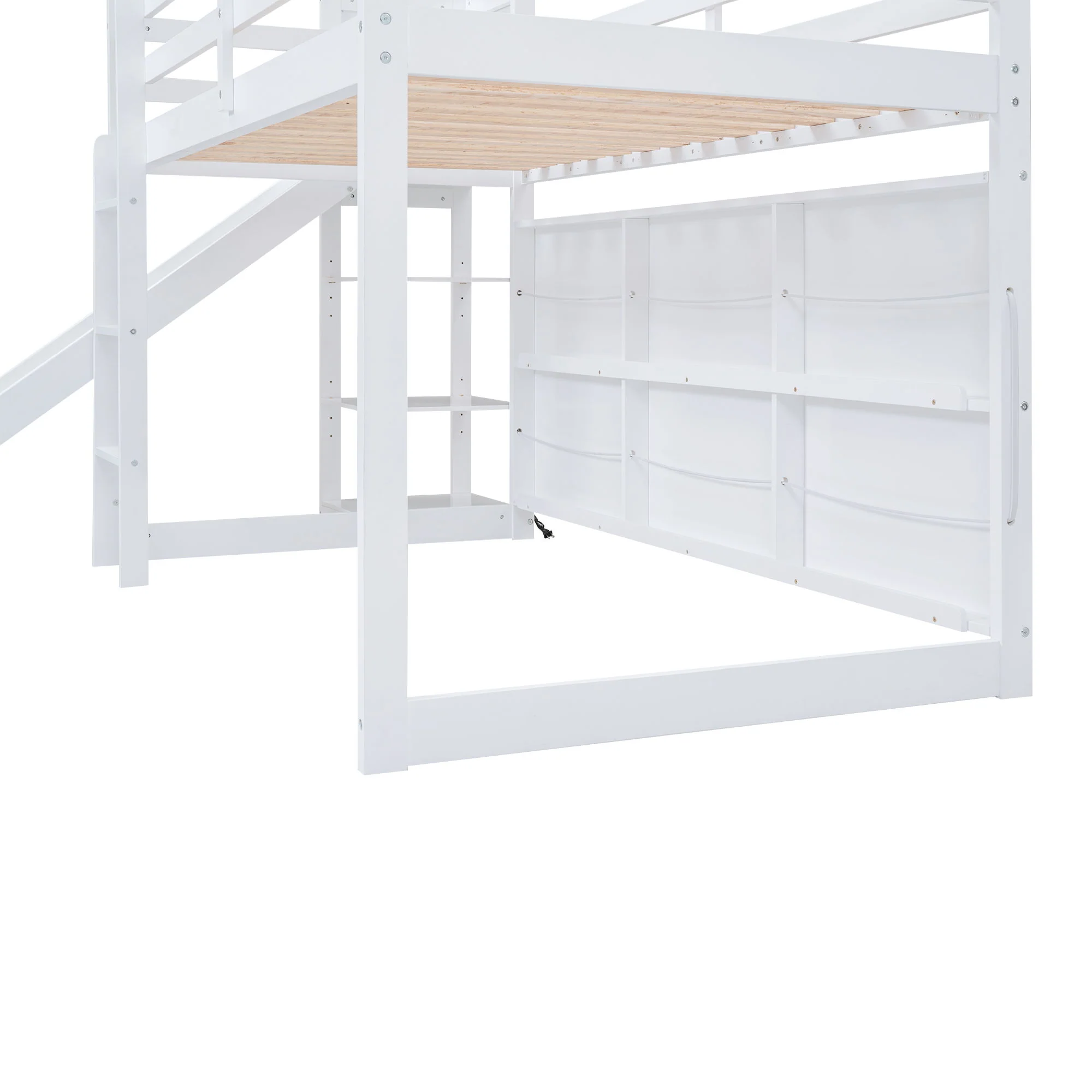 House Loft Bed With Slide, Storage Shelves And Light, Climbing Ramp - Image 18