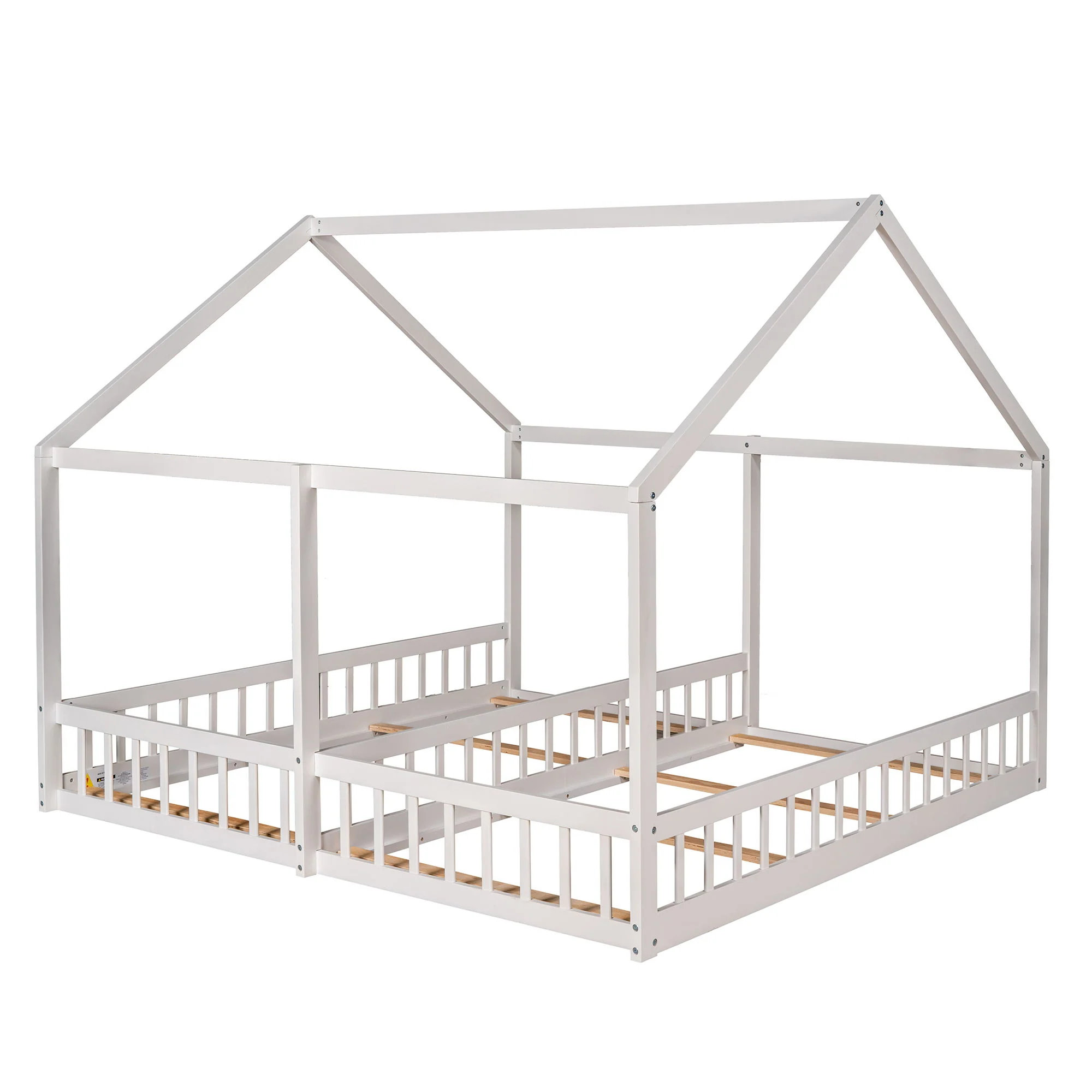 House Platform Beds, 2 Shared Beds, Metal Frame With Guardrails - Image 5