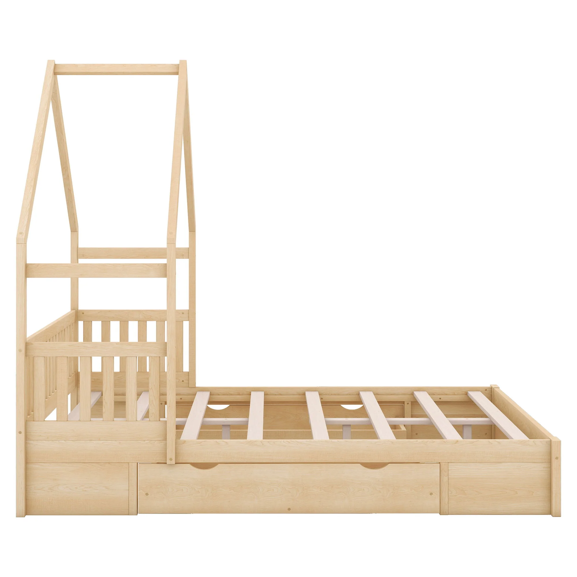 House Style Platform Bed With Guardrail And 2 Drawers - Image 6