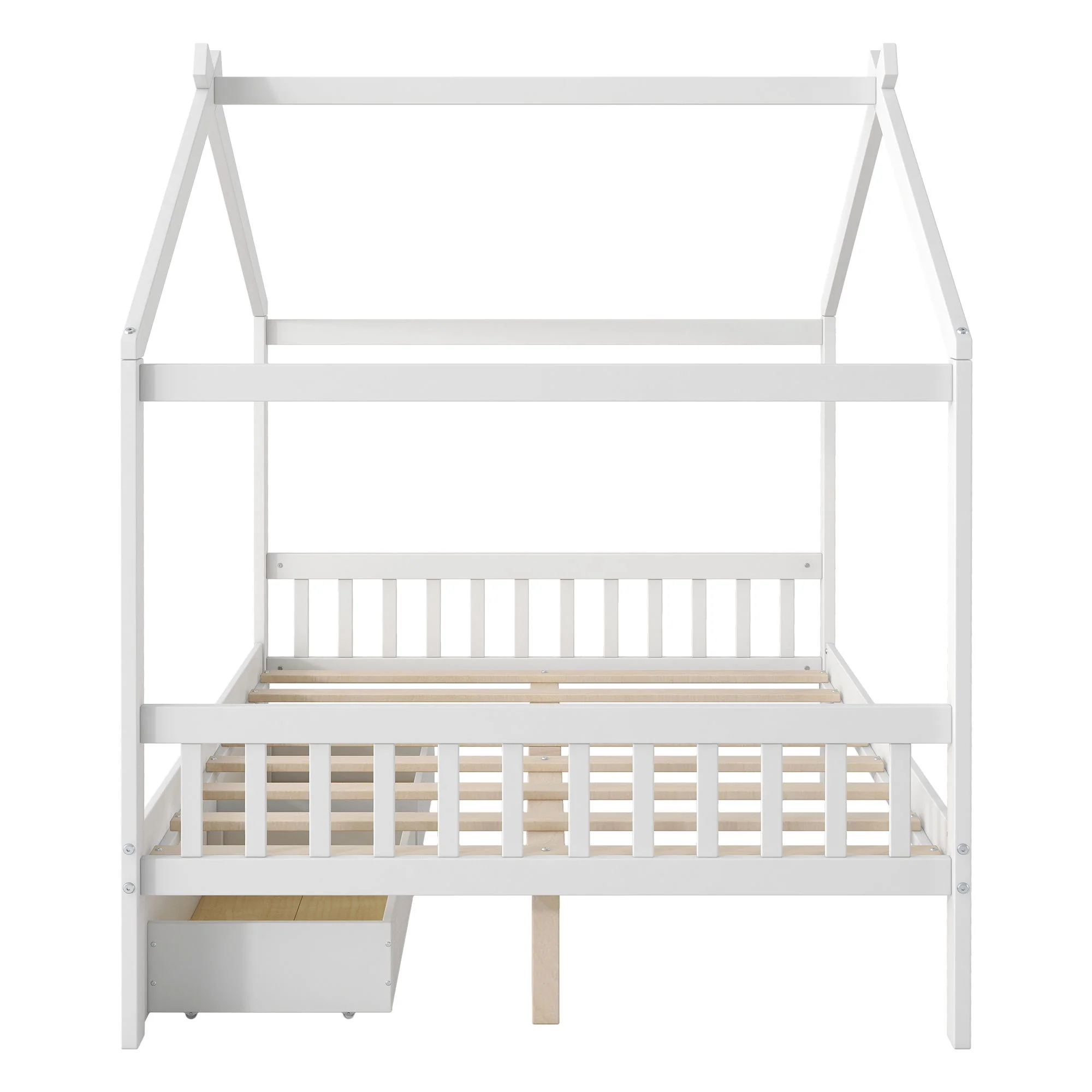House Style Platform Bed With Headboard, Footboard, 2 Drawers, And Roof Design - Image 2