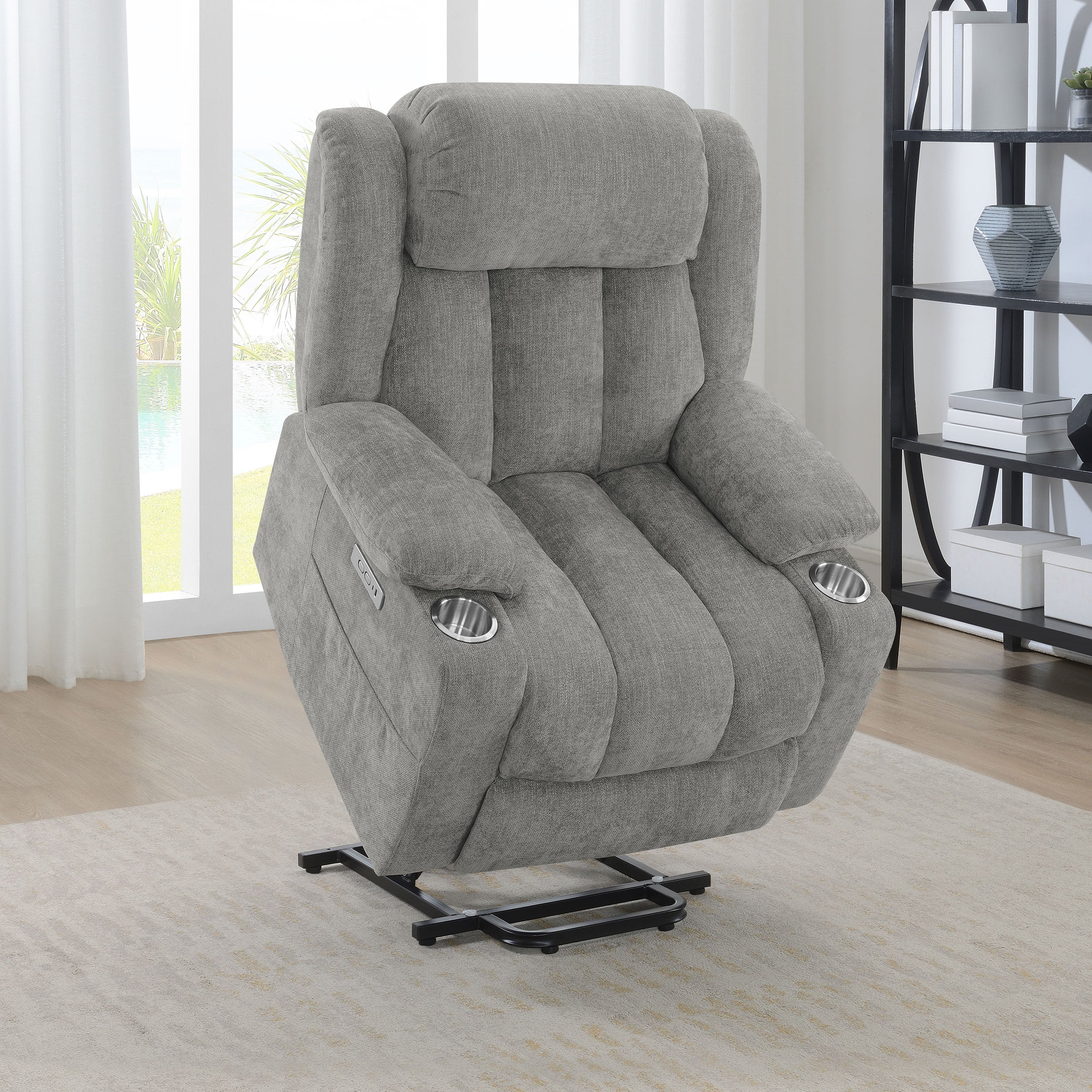 Houston Upholstered Power Lift Recliner in Grey - Image 5