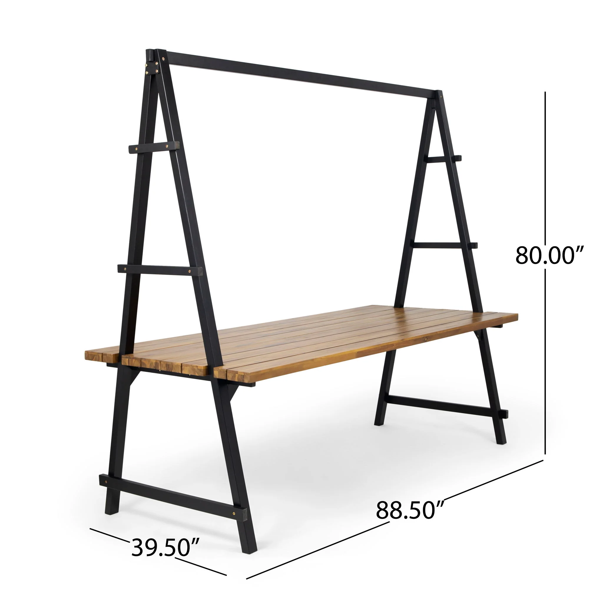 Huckleberry - Acacia Wood Outdoor Dining Table With Plant Hanger - Teak - Image 7
