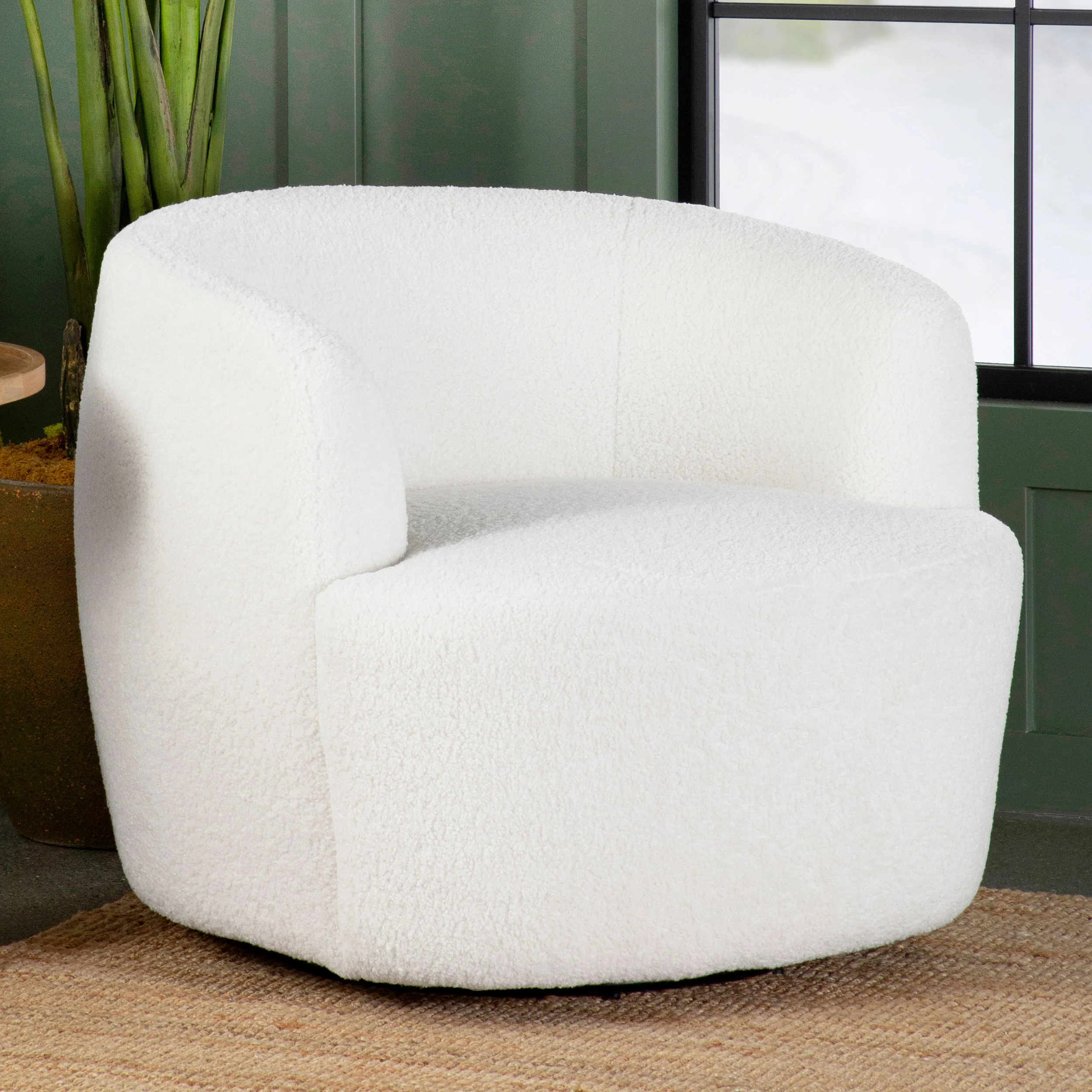 Hudson Faux Sheepskin Swivel Chair - Ivory - Image 4