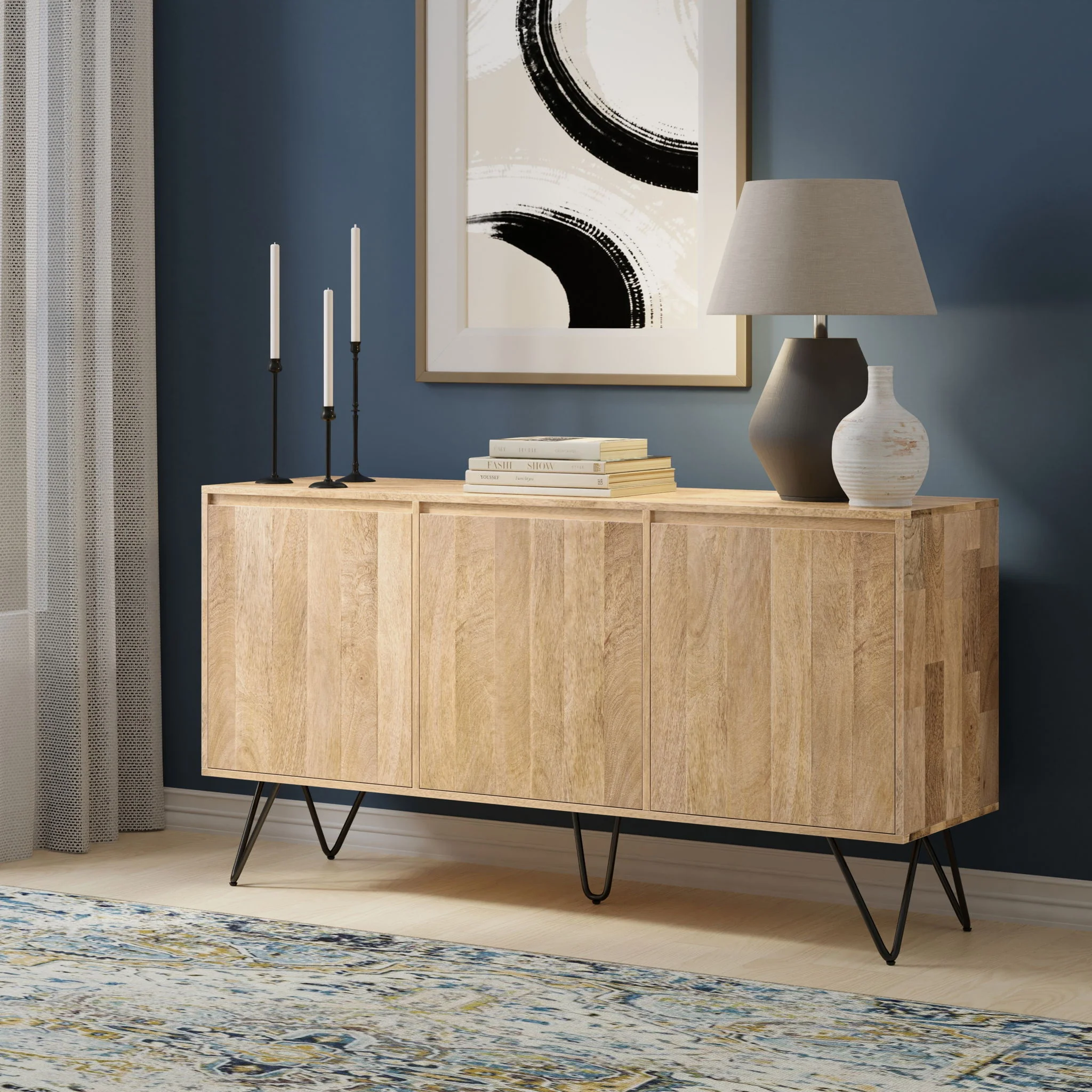 Hunter - 3 Door Sideboard Buffet With Hairpin Legs - Natural - Image 3