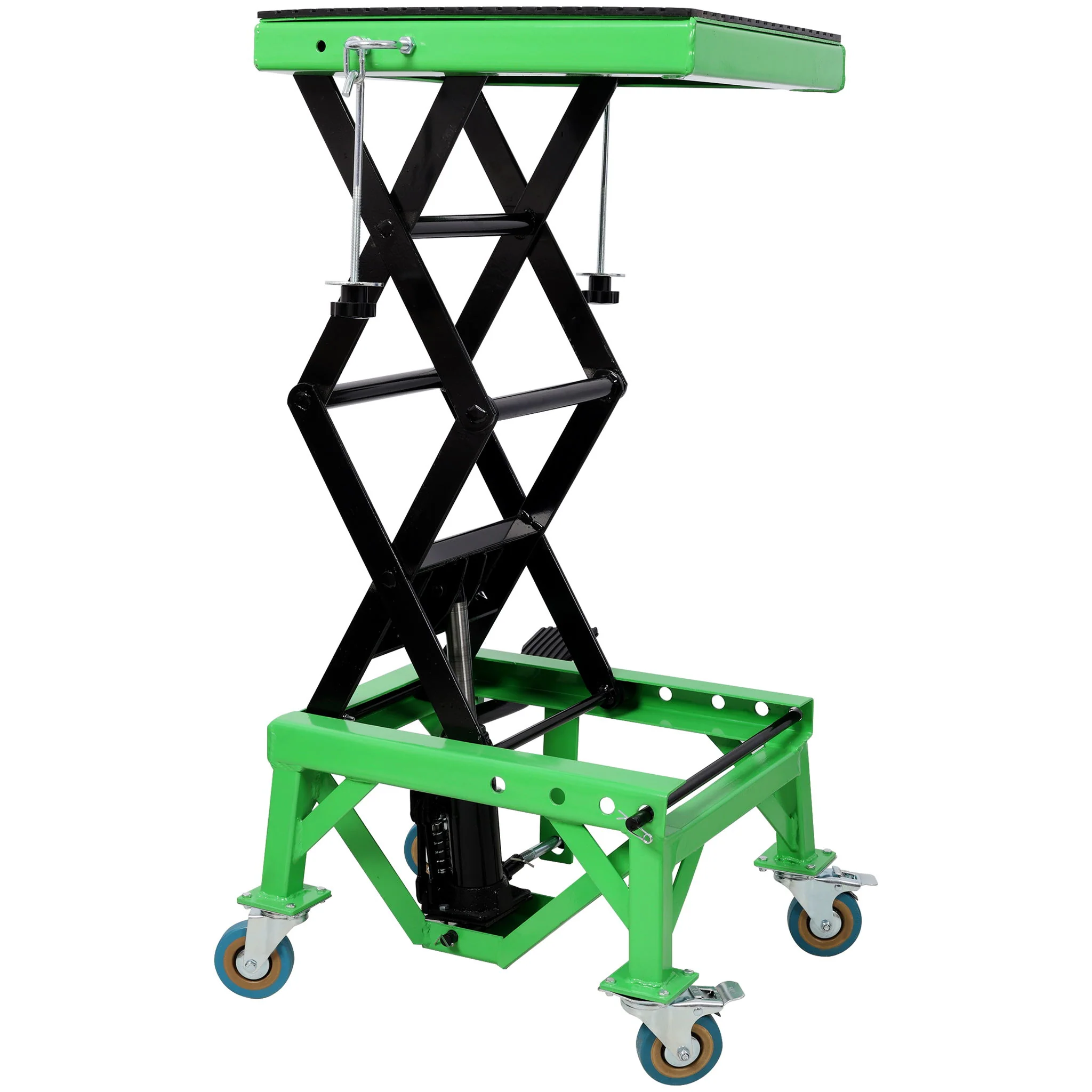 Hydraulic Motorcycle Scissor Jack Lift With Foot Step And Wheels For Dirt Bikes - Black / Green - Image 5