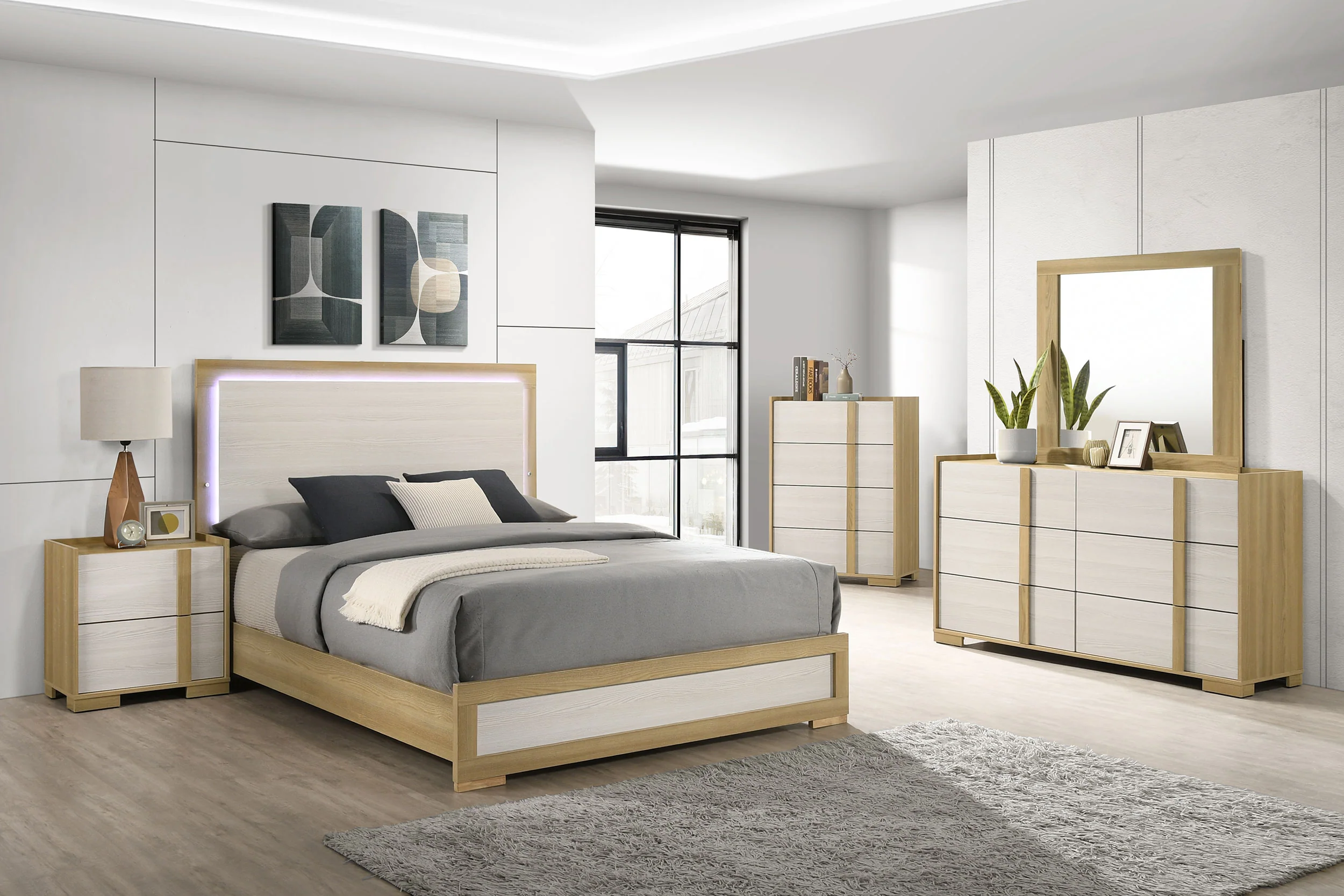 Hyland 6-Drawer Dresser with Mirror in Natural and White - Image 11