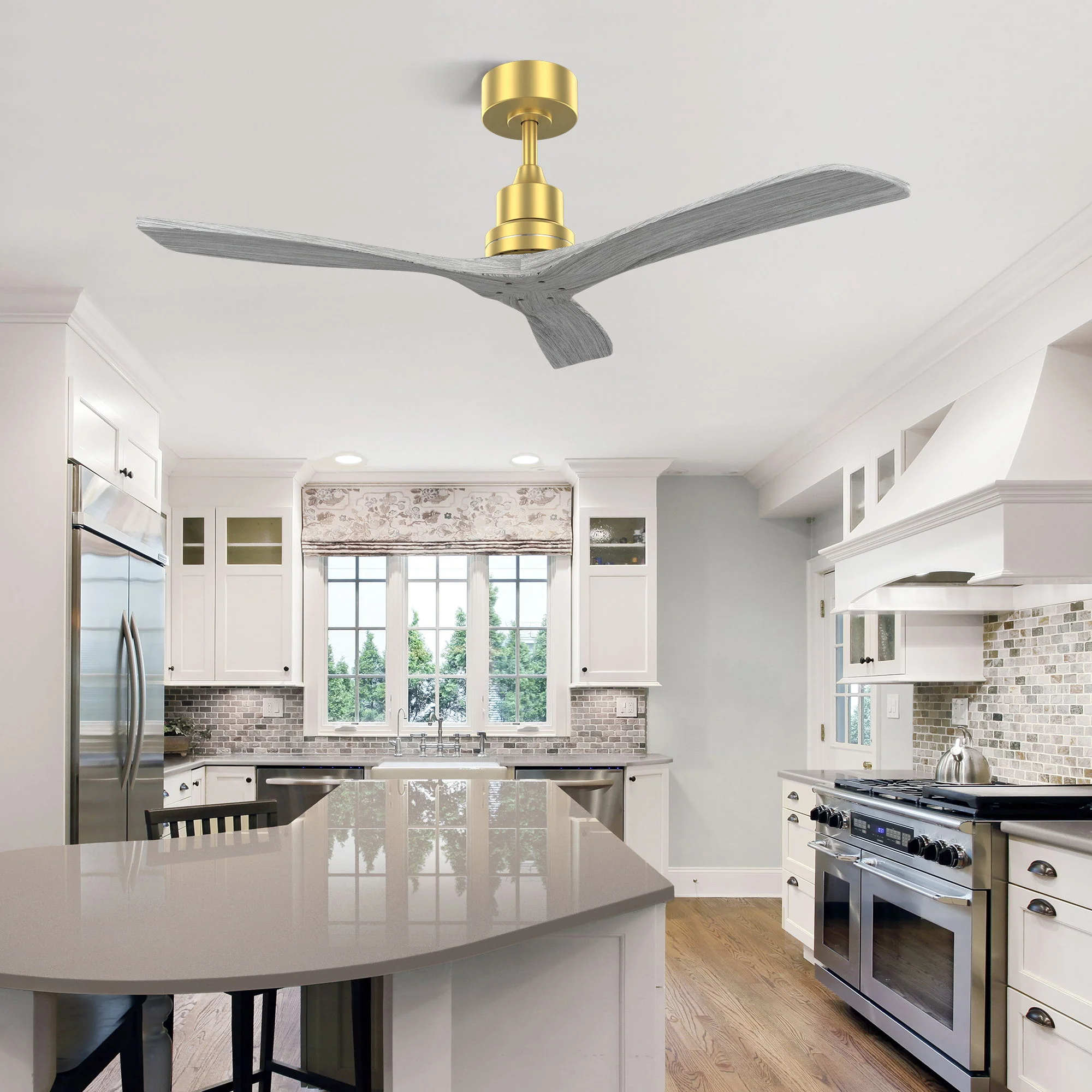 Indoor Ceiling Fan Without Light 3 Solid Wood Blades Remote Control Reversible Dc Motor - Gold - Image 6