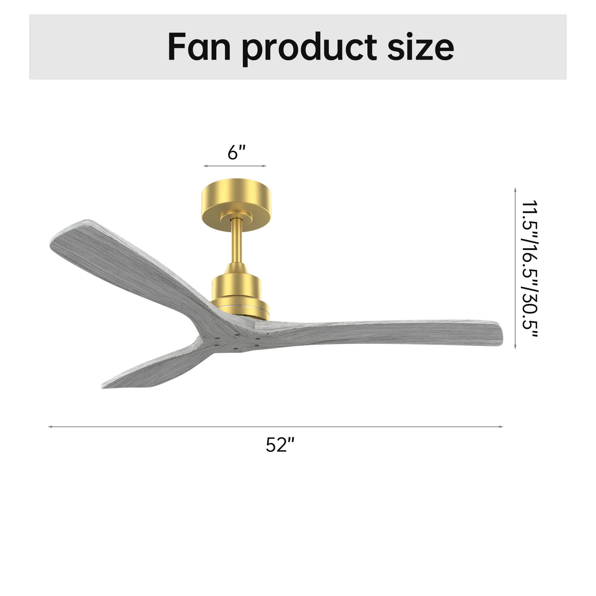 Indoor Ceiling Fan Without Light 3 Solid Wood Blades Remote Control Reversible Dc Motor - Gold - Image 7