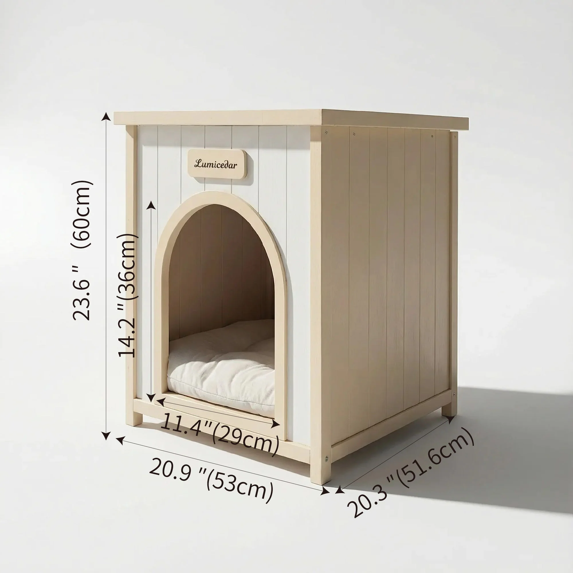 Indoor Dog House With Removable Cushion, Pet House For Cats & Small Dogs - Cream White / Light Yellow - Image 2