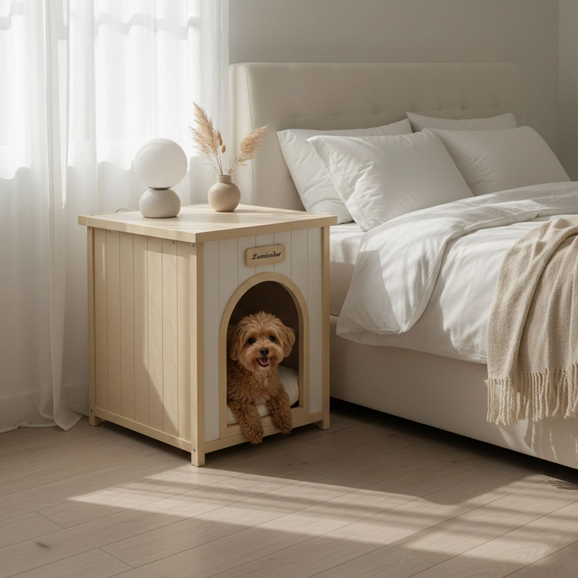Indoor Dog House With Removable Cushion, Pet House For Cats & Small Dogs - Cream White / Light Yellow - Image 3