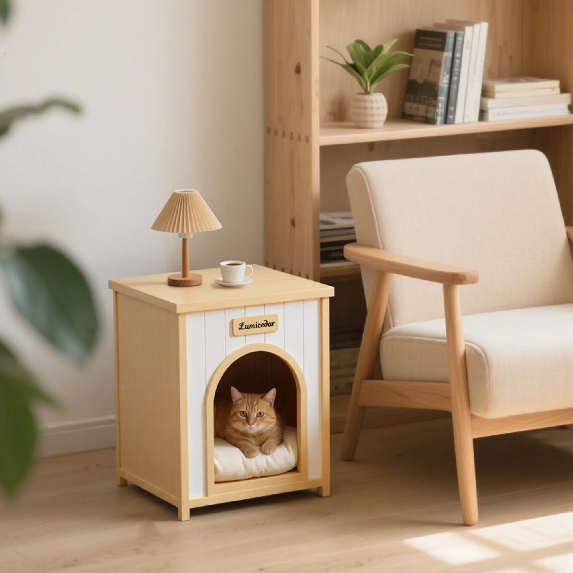 Indoor Dog House With Removable Cushion, Pet House For Cats & Small Dogs - Cream White / Light Yellow - Image 5