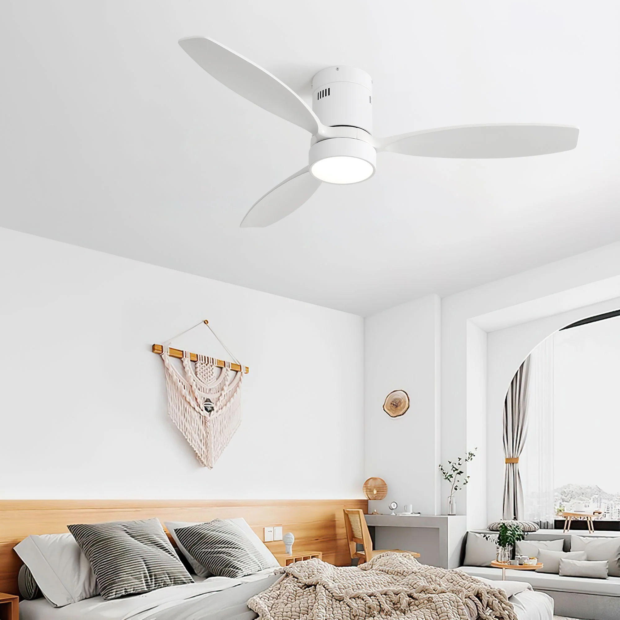 Indoor / Outdoor Ceiling Fan With Blades, Reversible DC Motor, Remote Controlled LED Light - White - Image 9