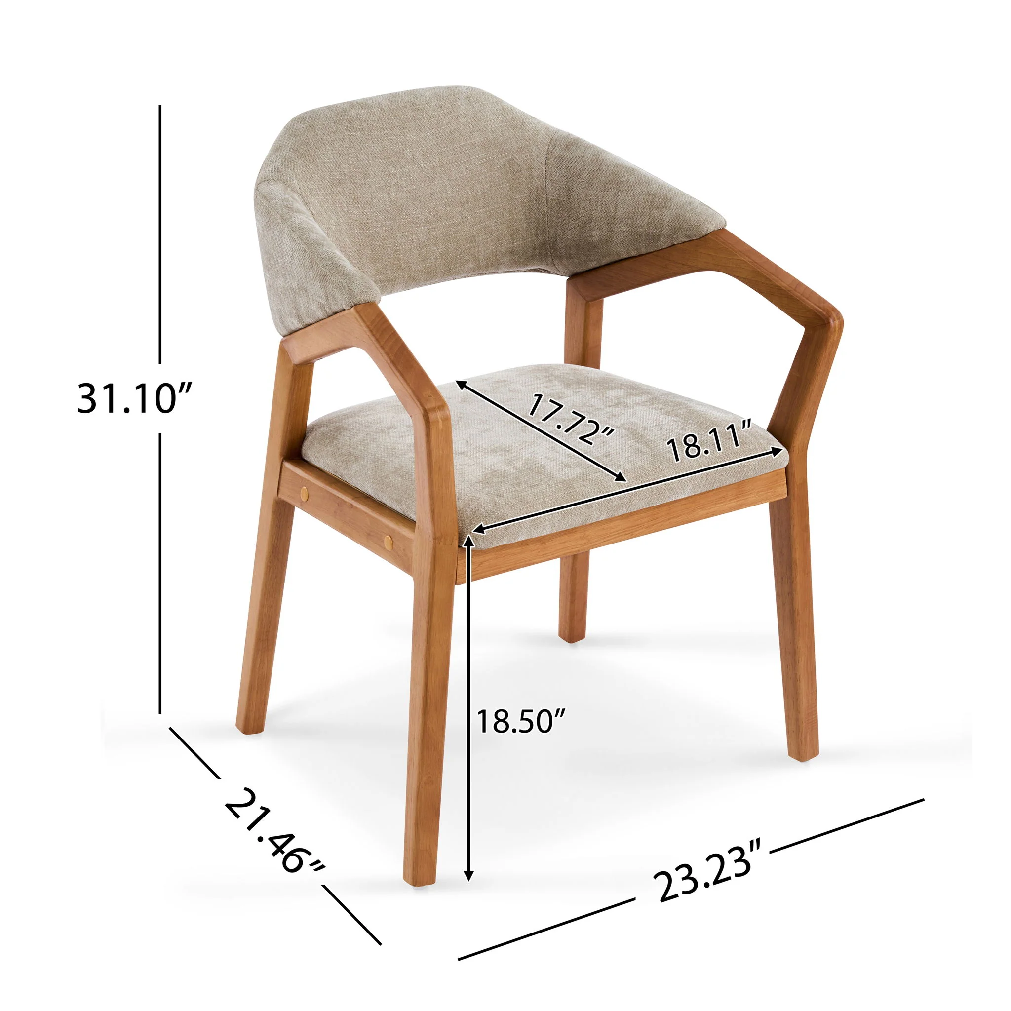 Indoor Upholstered Dining Chair (Set of 2) With Sturdy Frame And Ergonomic Curved Backrest - Oatmeal / Teak - Image 2