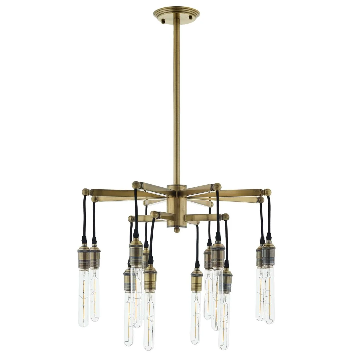 12-Light Industrial Tiered Pendant Chandelier – Antique Brass