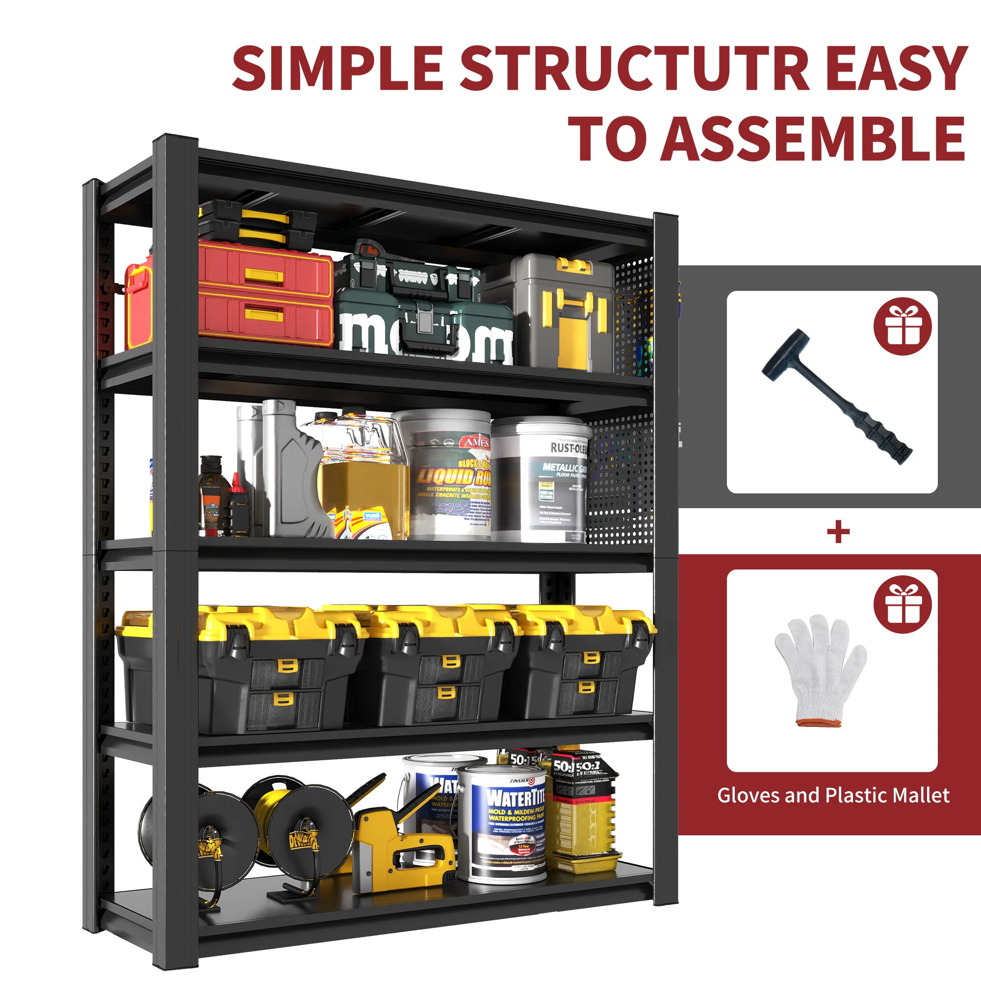 Industrial 5-Tier Adjustable Shelving Unit With Pegboard Heavy-Duty Storage - Image 6
