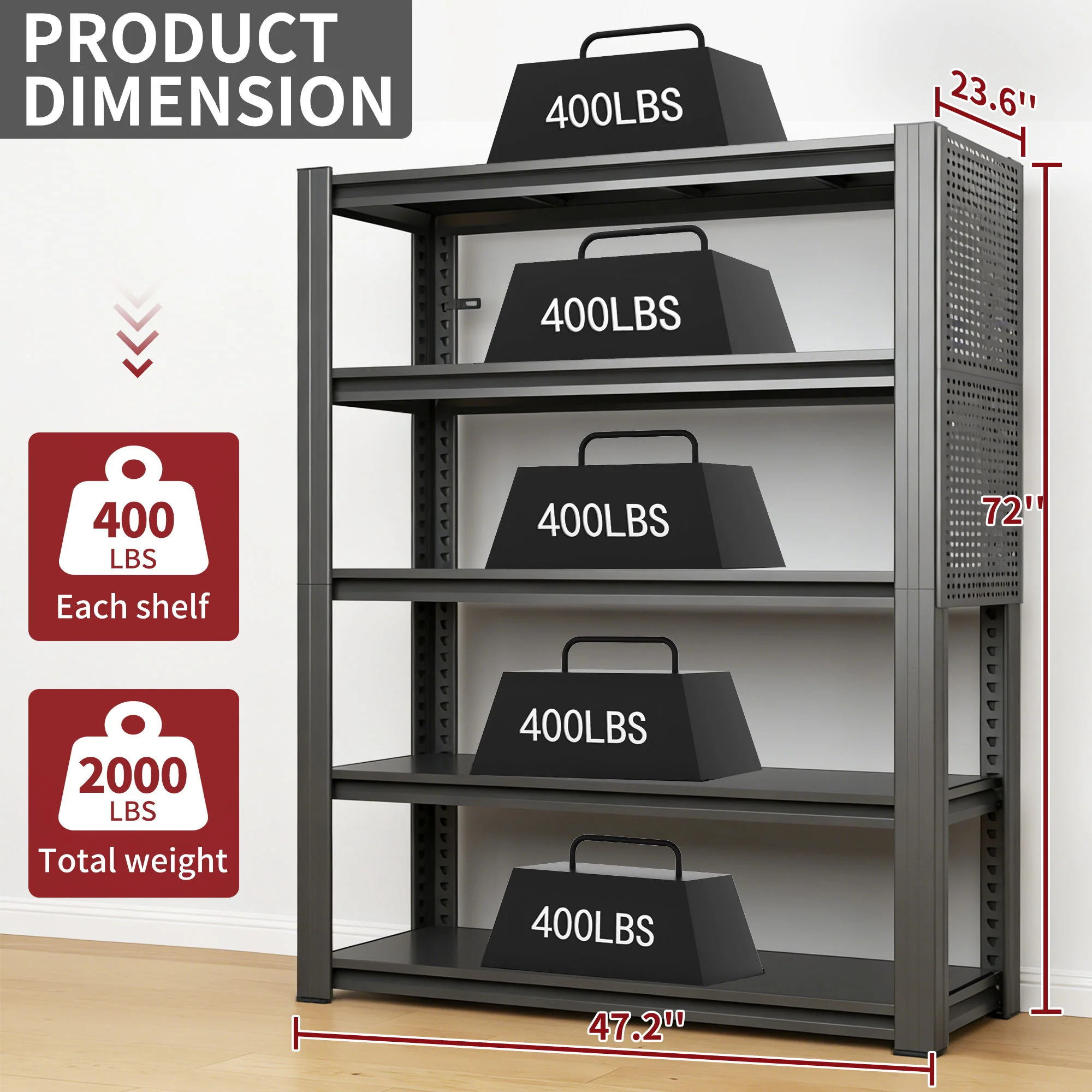 Industrial 5-Tier Adjustable Shelving Unit With Pegboard Heavy-Duty Storage - Image 9