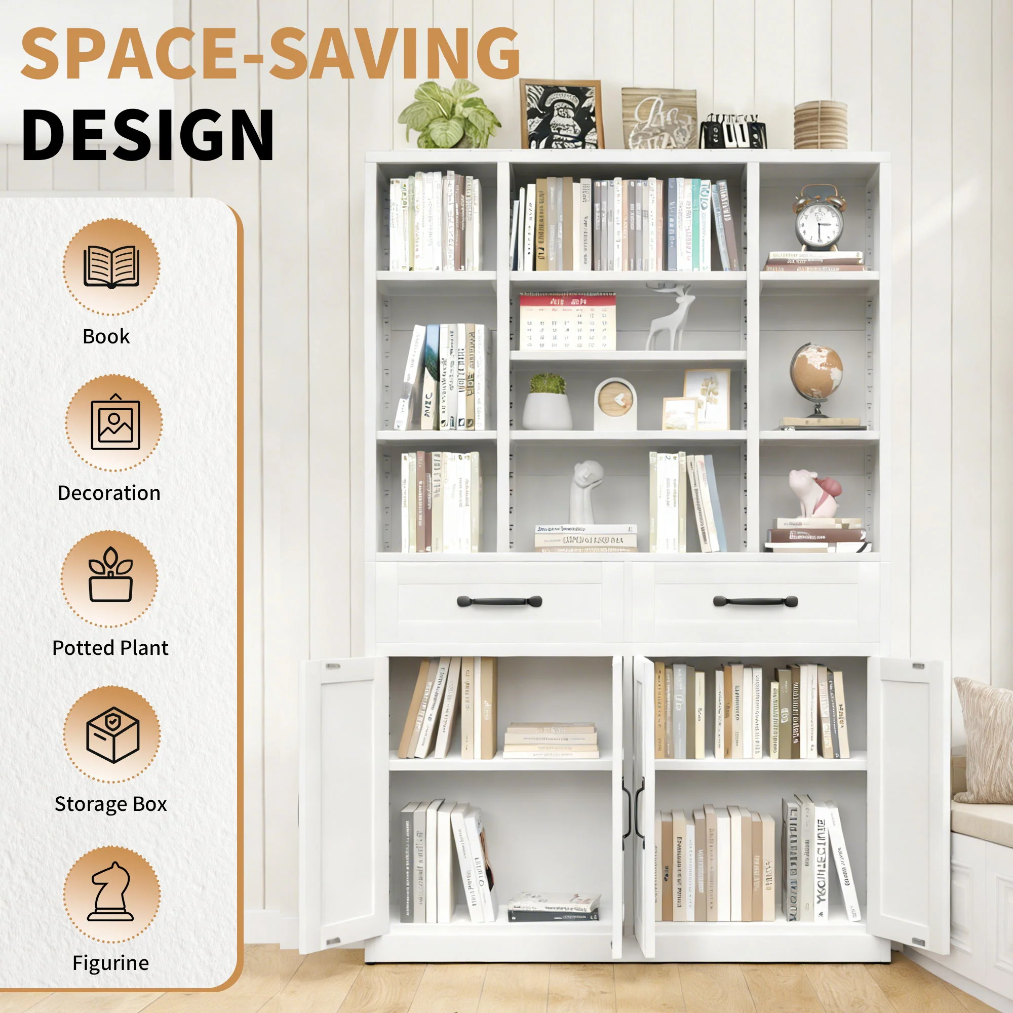 Industrial Bookcase Tall With Adjustable Shelves, Drawers & Doors - Image 6